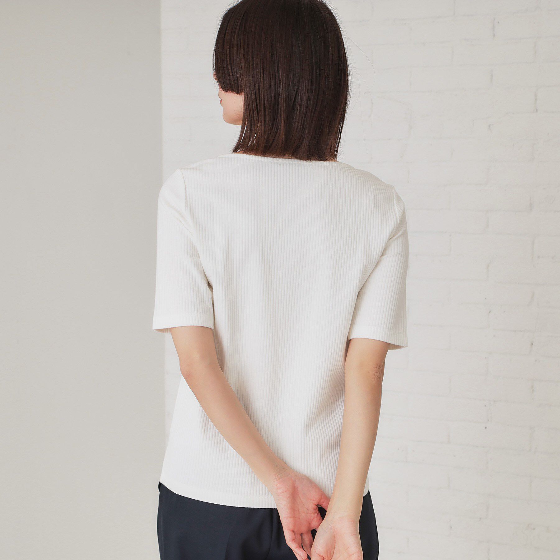 OPAQUE.CLIP「ボートネックリブカットソー【洗濯機洗い可】」|Tシャツ・カットソー|