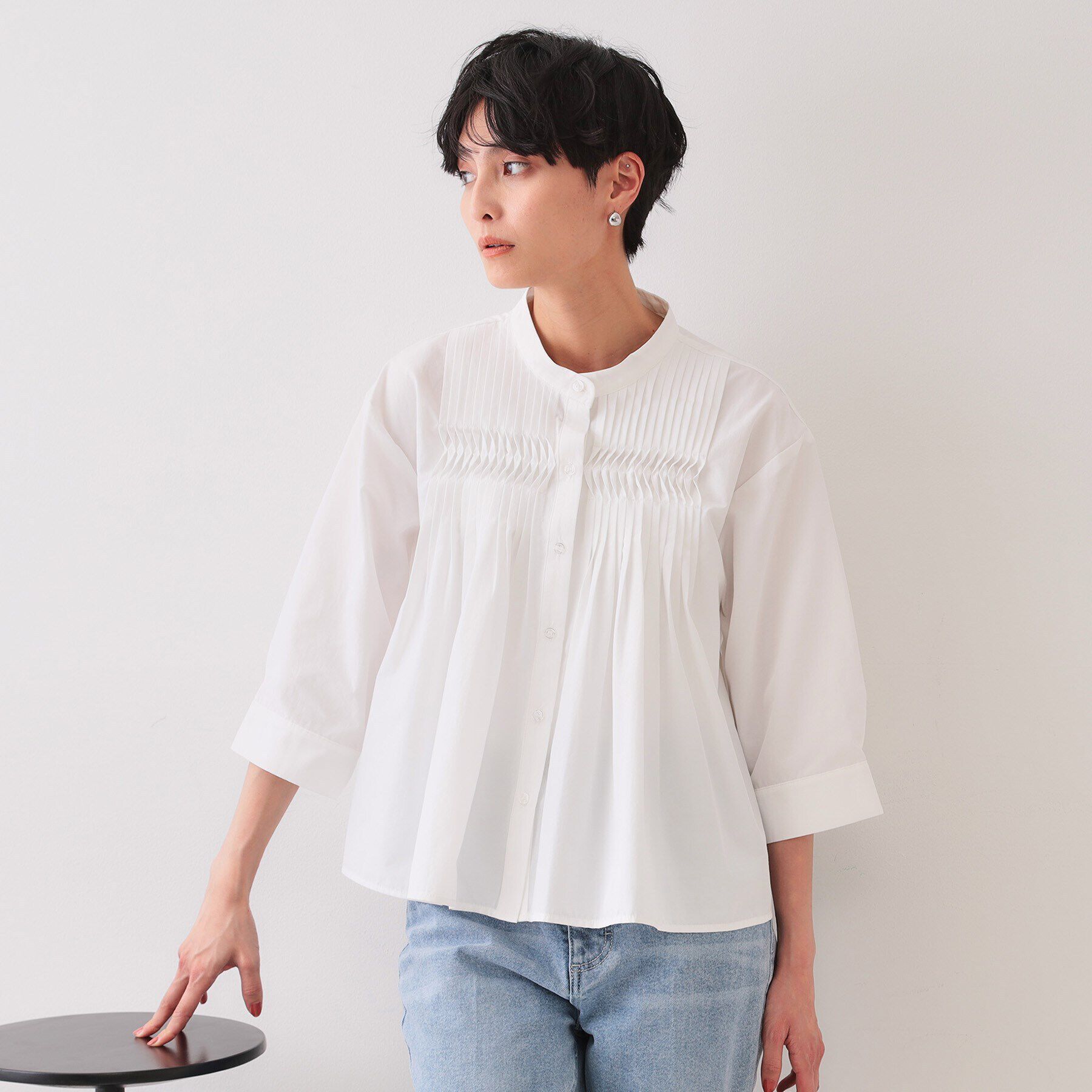 OPAQUE.CLIP「ピンタックフレアシャツ【洗濯機洗い可】」|シャツ・ブラウス|