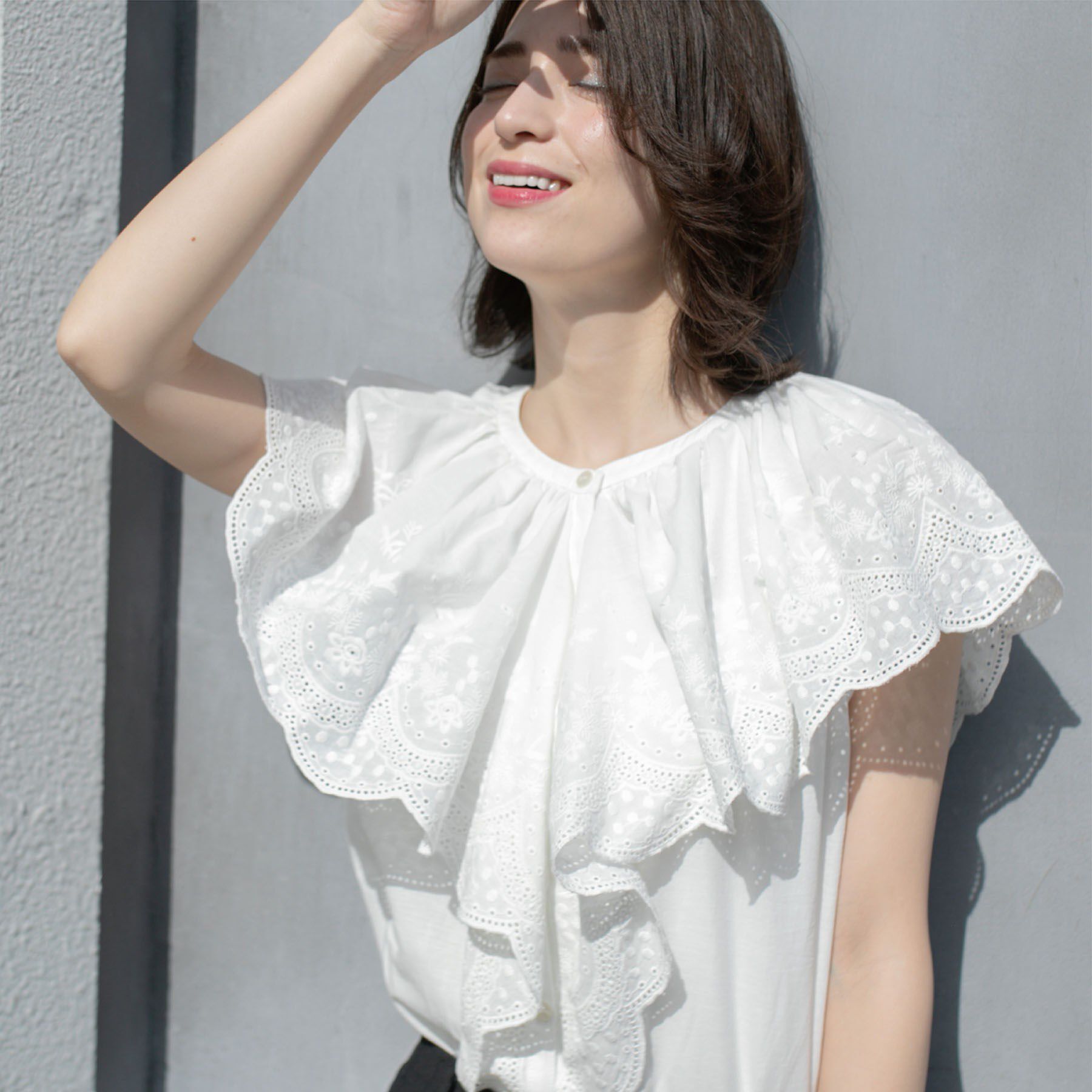 OPAQUE.CLIP「刺繍レースカラーブラウス」|シャツ・ブラウス|ホワイト(001)