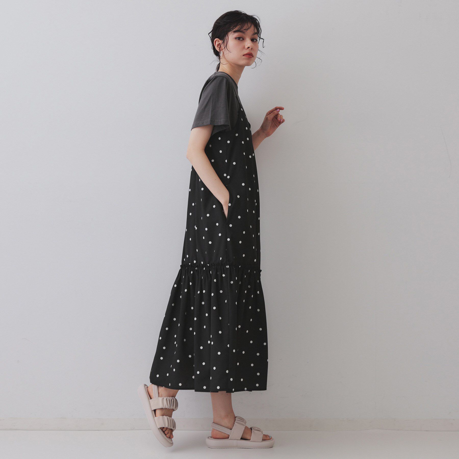 OPAQUE.CLIP「ドットプリントキャミワンピース【洗濯機洗い可】」|ワンピース|