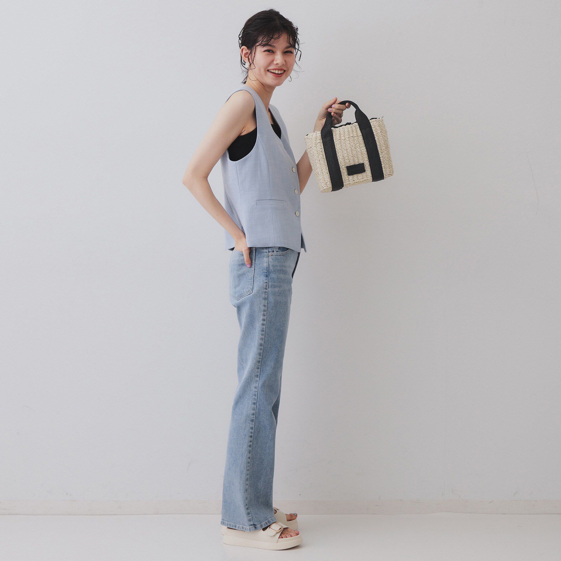 OPAQUE.CLIP「【2WAY】スクエアミドルペーパーかごバッグ」|ショルダー・メッセンジャー|