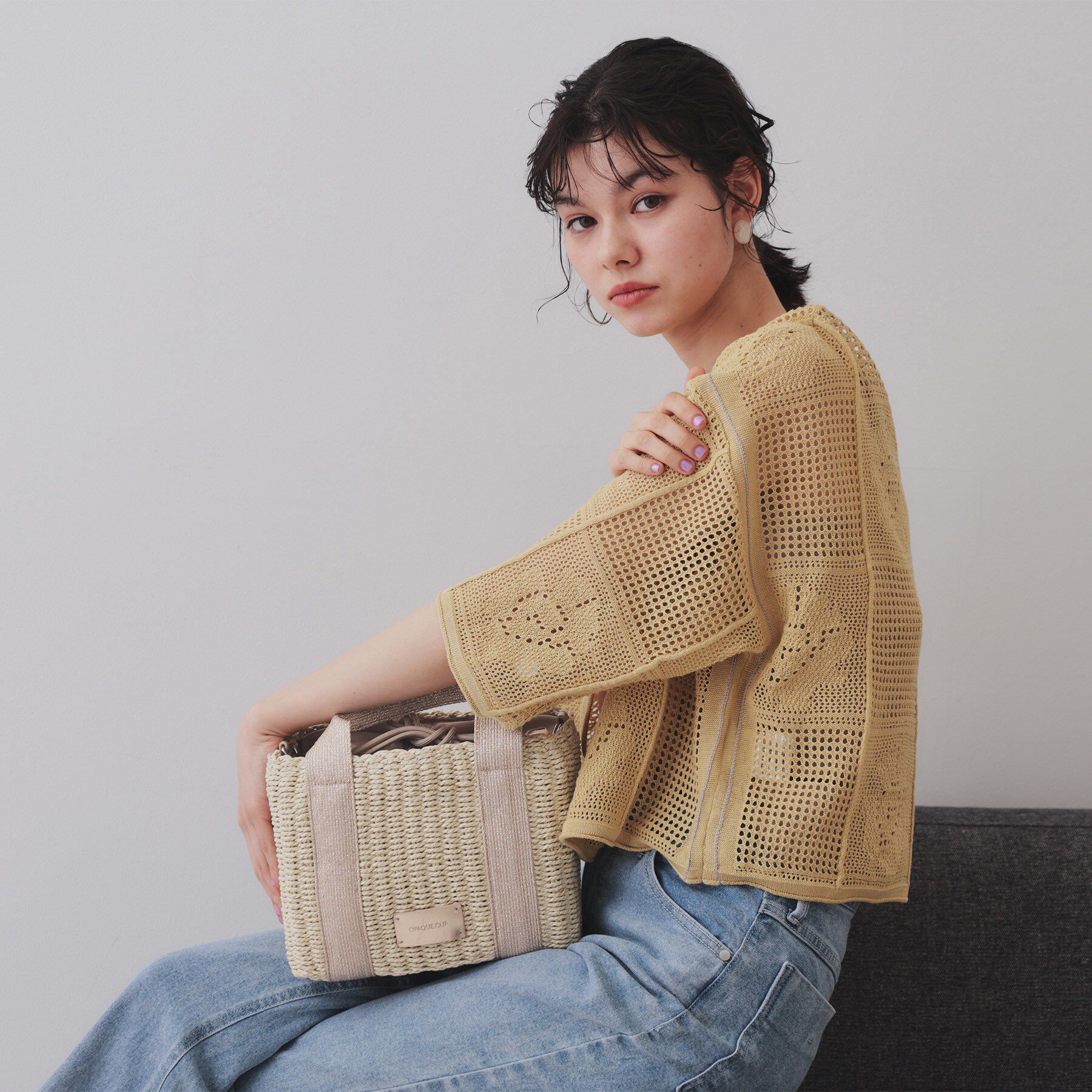 OPAQUE.CLIP「【2WAY】スクエアミドルペーパーかごバッグ」|ショルダー・メッセンジャー|