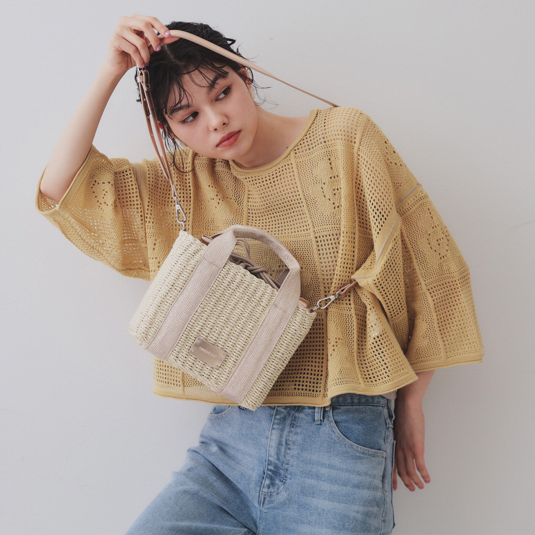 OPAQUE.CLIP「【2WAY】スクエアミドルペーパーかごバッグ」|ショルダー・メッセンジャー|