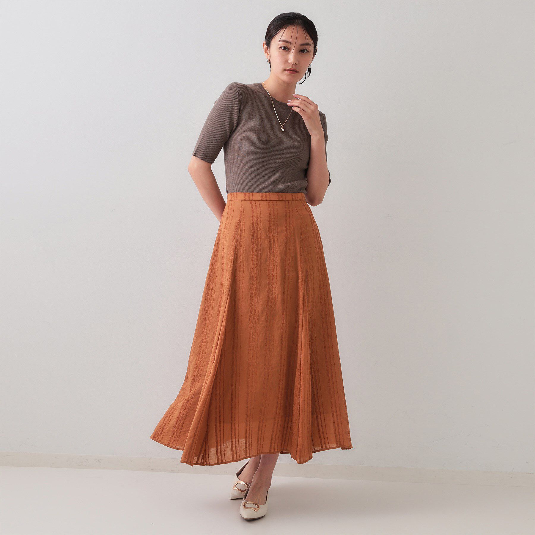 OPAQUE.CLIP「ランダムストライプフレアスカート」|スカート|