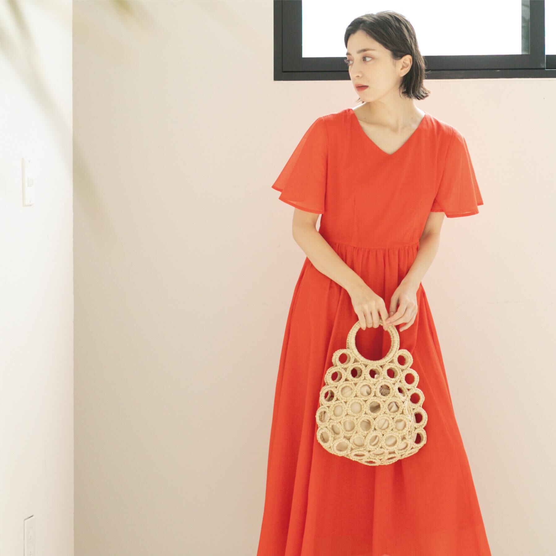 OPAQUE.CLIP「Vネックフィット＆フレアドレス/オーガニックコットン混【洗濯機洗い可】」|ワンピース|レッド(061)