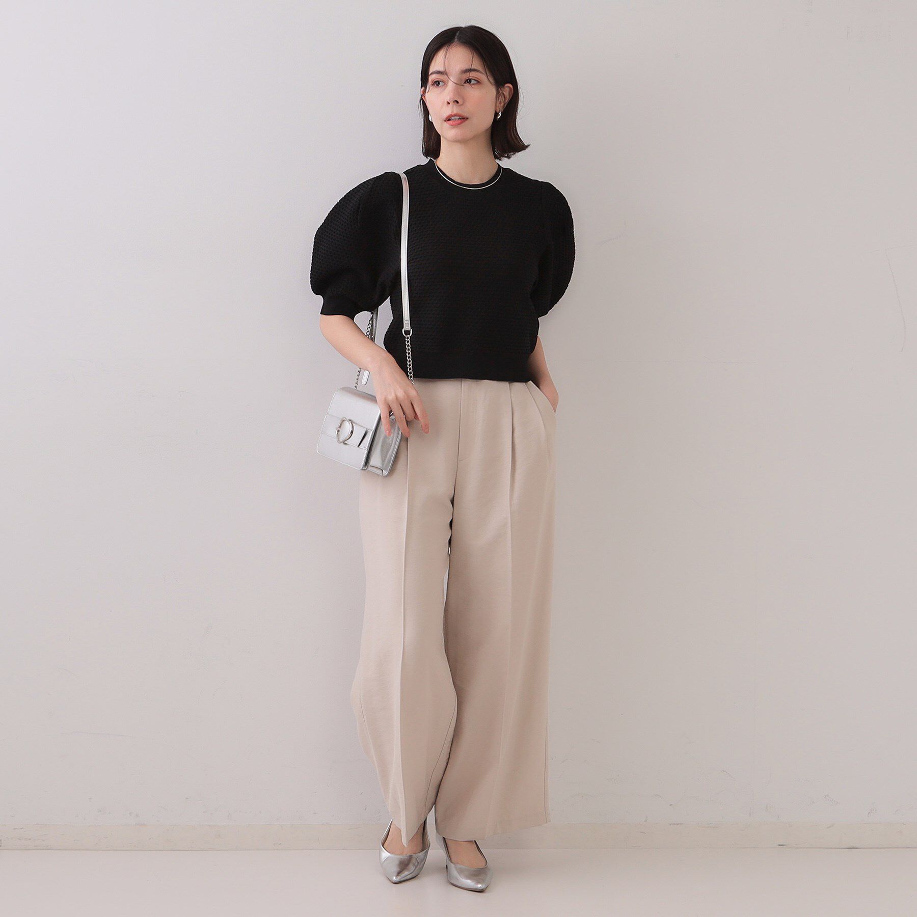 OPAQUE.CLIP「ぽこぽこパフスリーブニット【洗濯機洗い可/抗ピル】」|ニット・セーター|