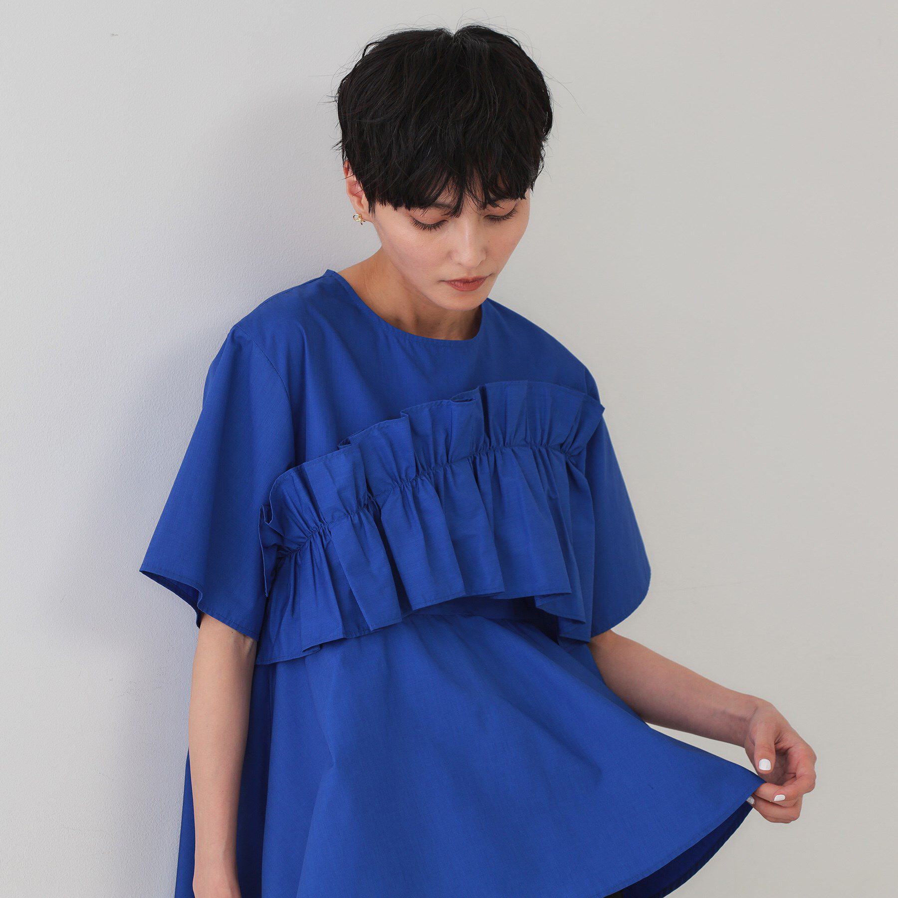 OPAQUE.CLIP「フリルデザインペプラムブラウス【洗濯機洗い可】」|シャツ・ブラウス|ブルー(093)