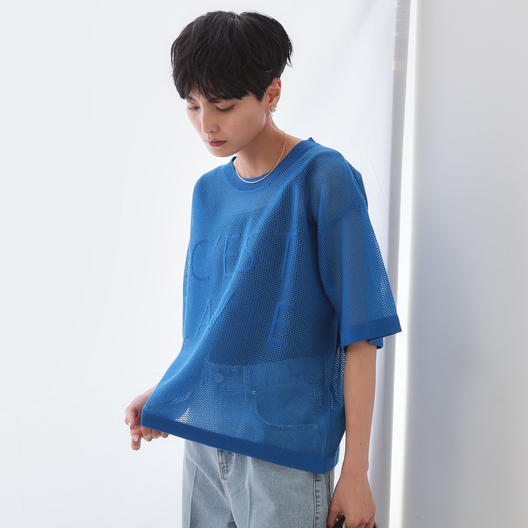 OPAQUE.CLIP「メッシュロゴニット【洗濯機洗い可】」|ニット・セーター|