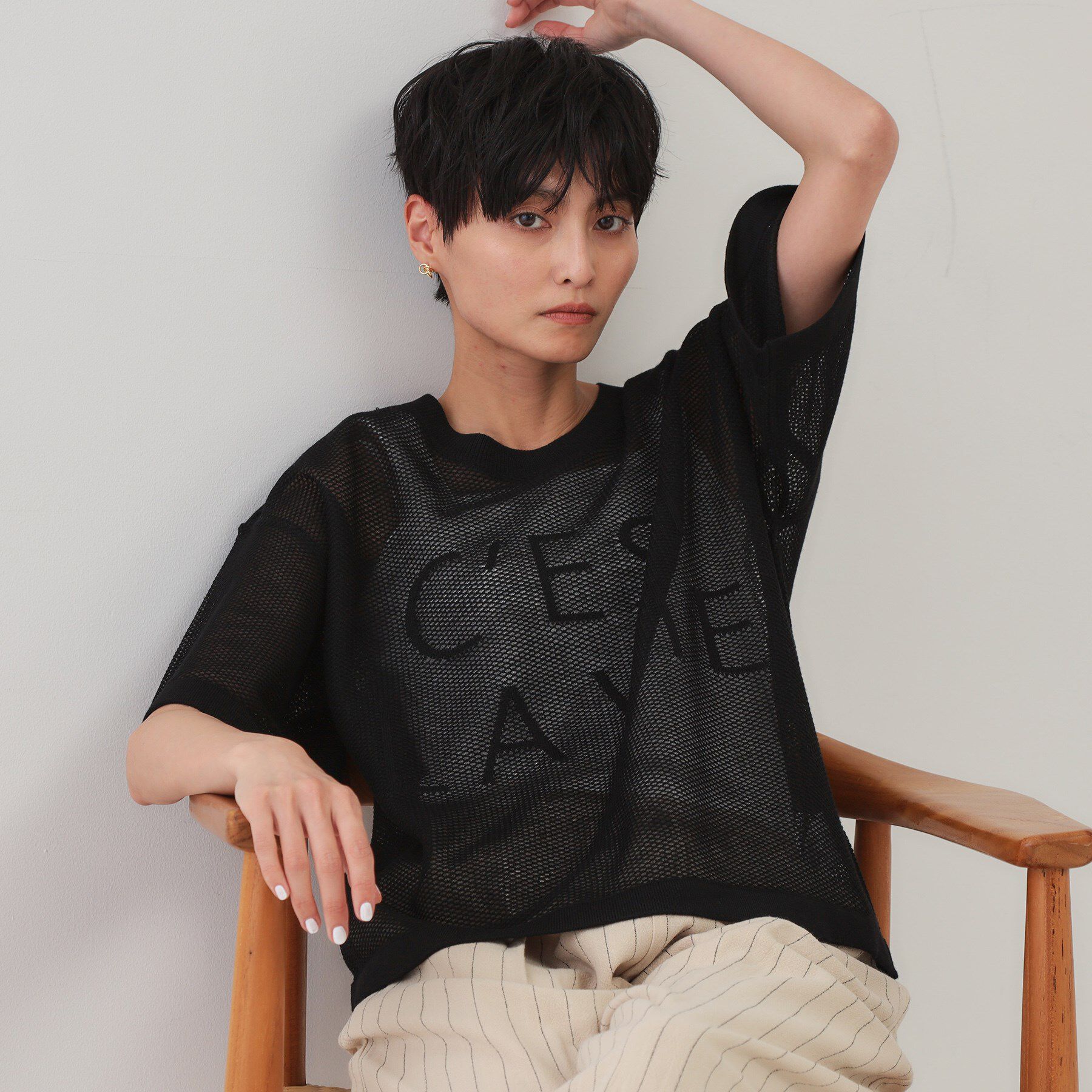 OPAQUE.CLIP「メッシュロゴニット【洗濯機洗い可】」|ニット・セーター|ブラック(019)