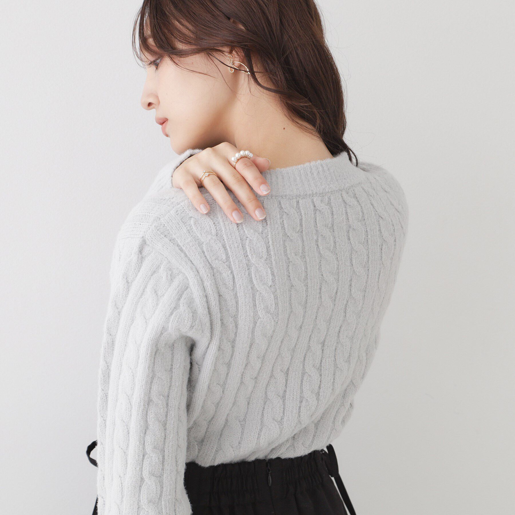 Couture broach「フェザーケーブルニットプルオーバー」|ニット・セーター|