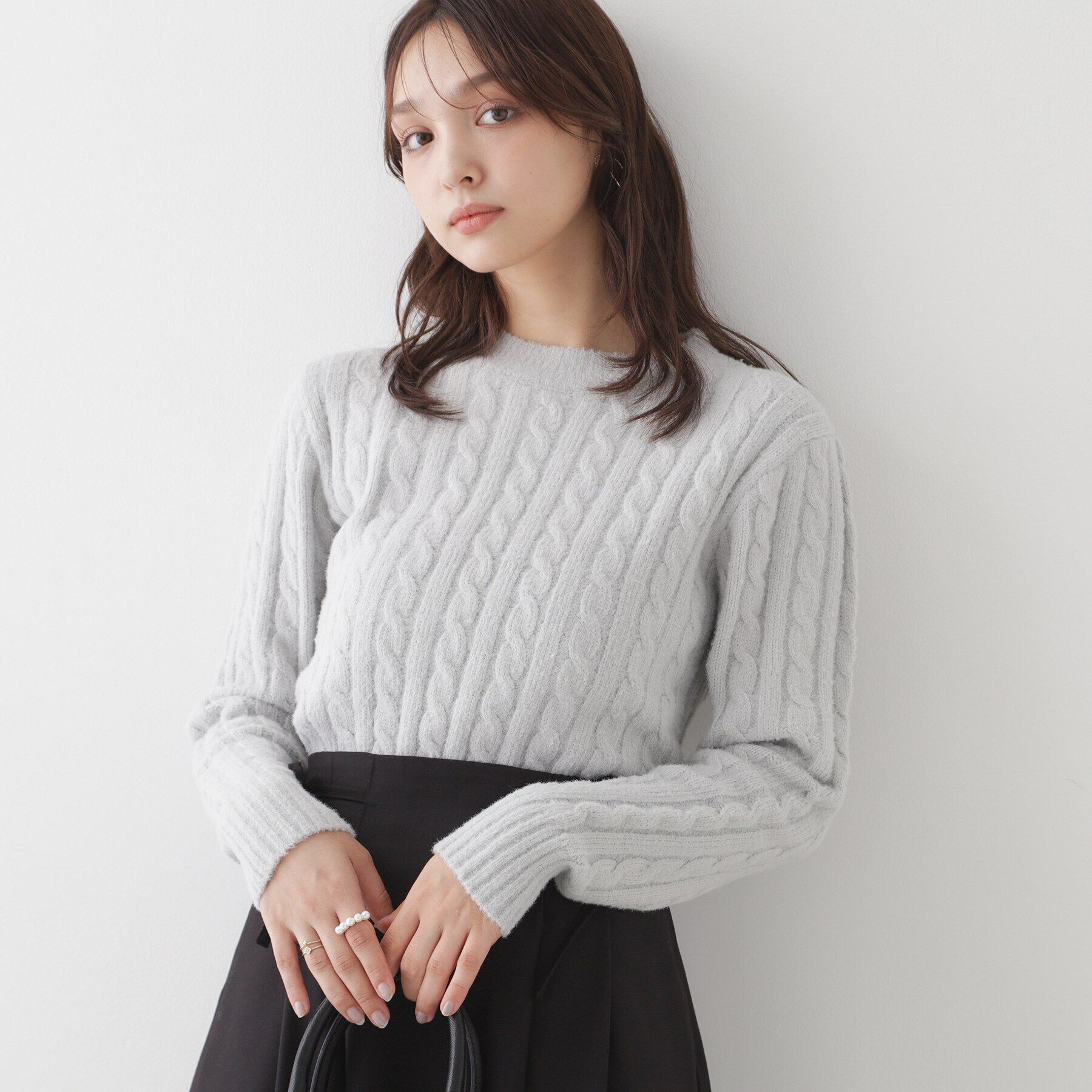 Couture broach「フェザーケーブルニットプルオーバー」|ニット・セーター|ｸﾞﾚｰ(012)