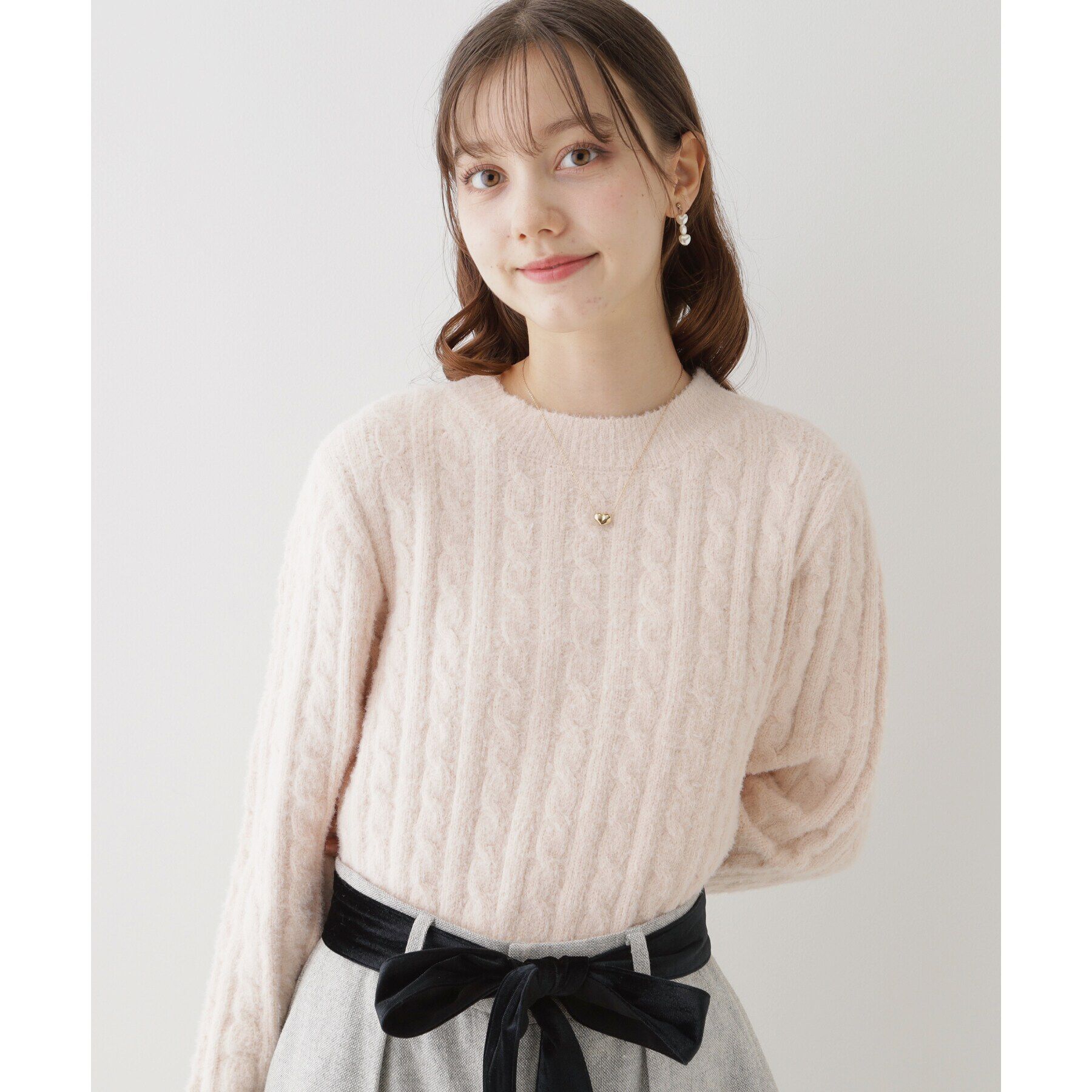 Couture broach「フェザーケーブルニットプルオーバー」|ニット・セーター|ﾗｲﾄﾋﾟﾝｸ(070)