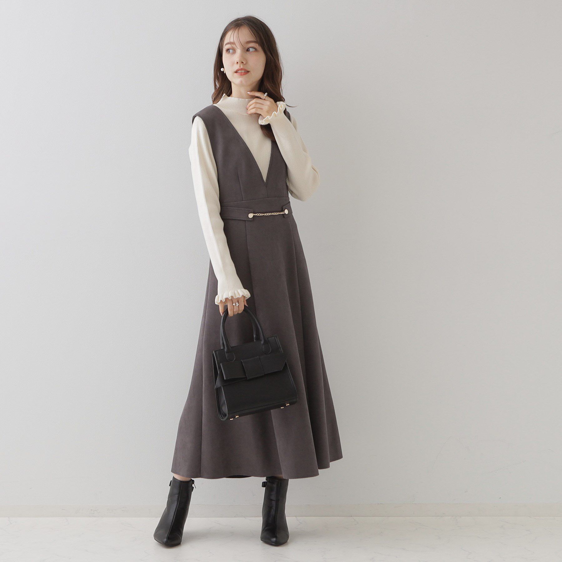 Couture broach「【プチプラ・フェミニンもカジュアルも】サステナブル　バックパール調プチフリルリブ」|ニット・セーター|