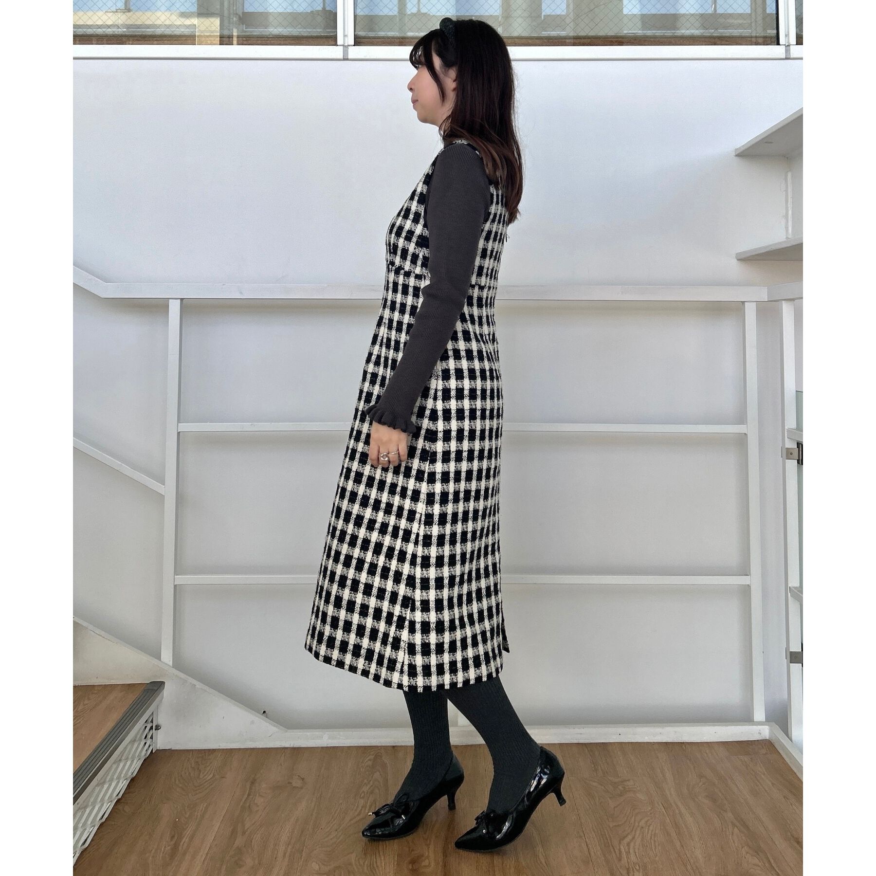 Couture broach「【プチプラ・フェミニンもカジュアルも】サステナブル　バックパール調プチフリルリブ」|ニット・セーター|