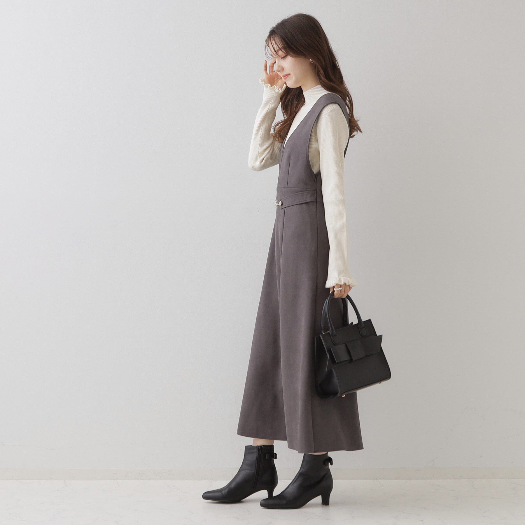 Couture broach「【プチプラ・フェミニンもカジュアルも】サステナブル　バックパール調プチフリルリブ」|ニット・セーター|