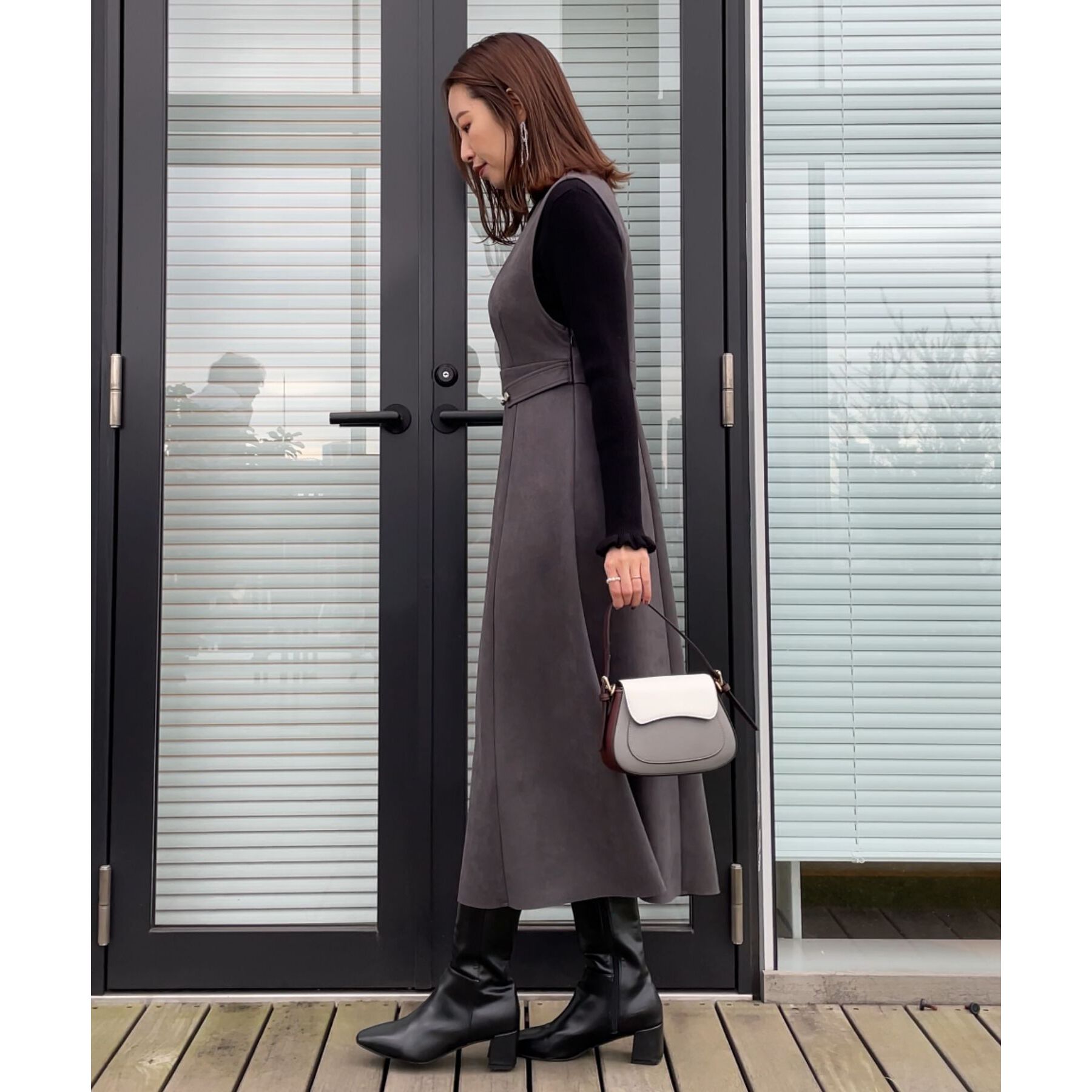 Couture broach「【プチプラ・フェミニンもカジュアルも】サステナブル　バックパール調プチフリルリブ」|ニット・セーター|