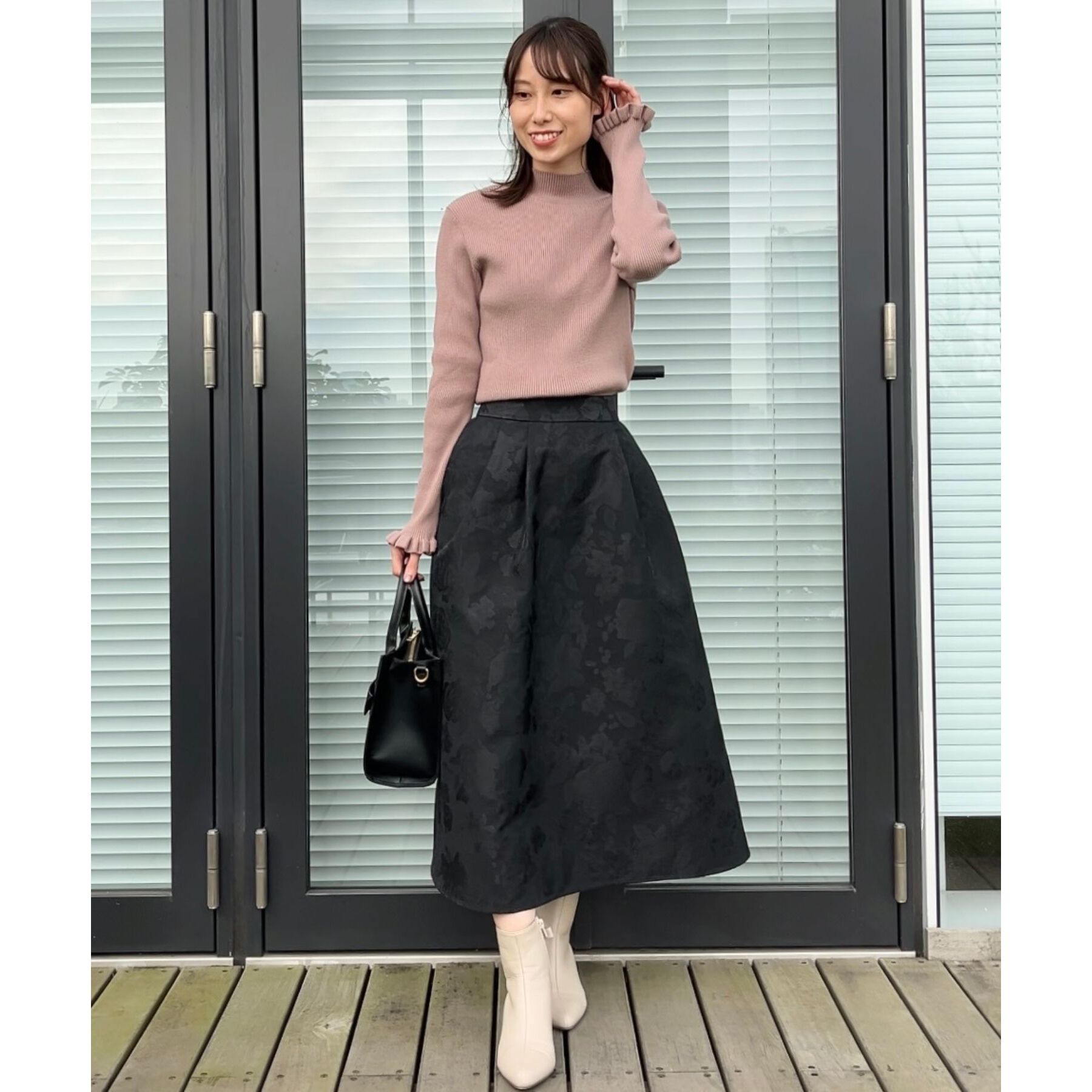 Couture broach「【プチプラ・フェミニンもカジュアルも】サステナブル　バックパール調プチフリルリブ」|ニット・セーター|