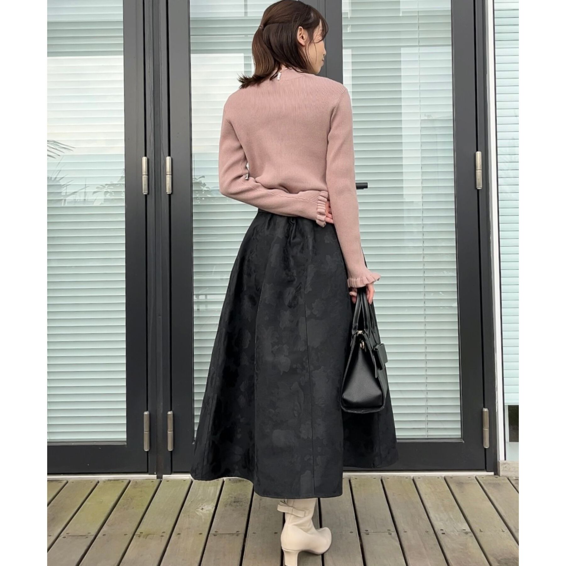 Couture broach「【プチプラ・フェミニンもカジュアルも】サステナブル　バックパール調プチフリルリブ」|ニット・セーター|