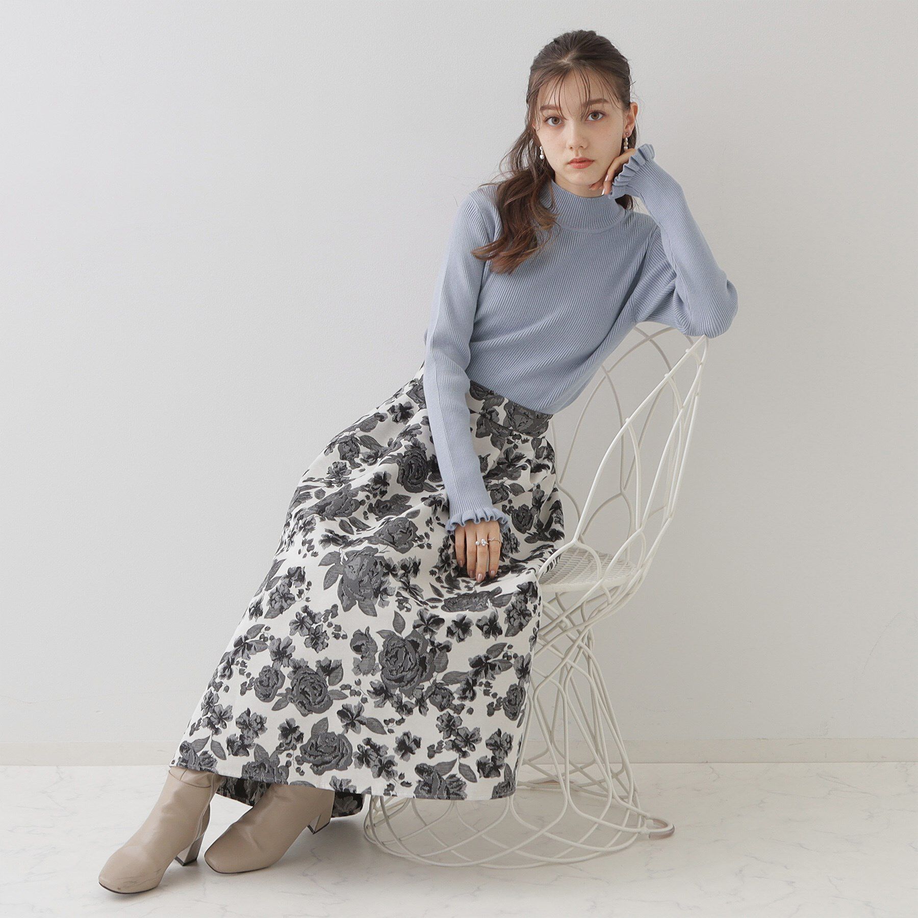 Couture broach「【プチプラ・フェミニンもカジュアルも】サステナブル　バックパール調プチフリルリブ」|ニット・セーター|