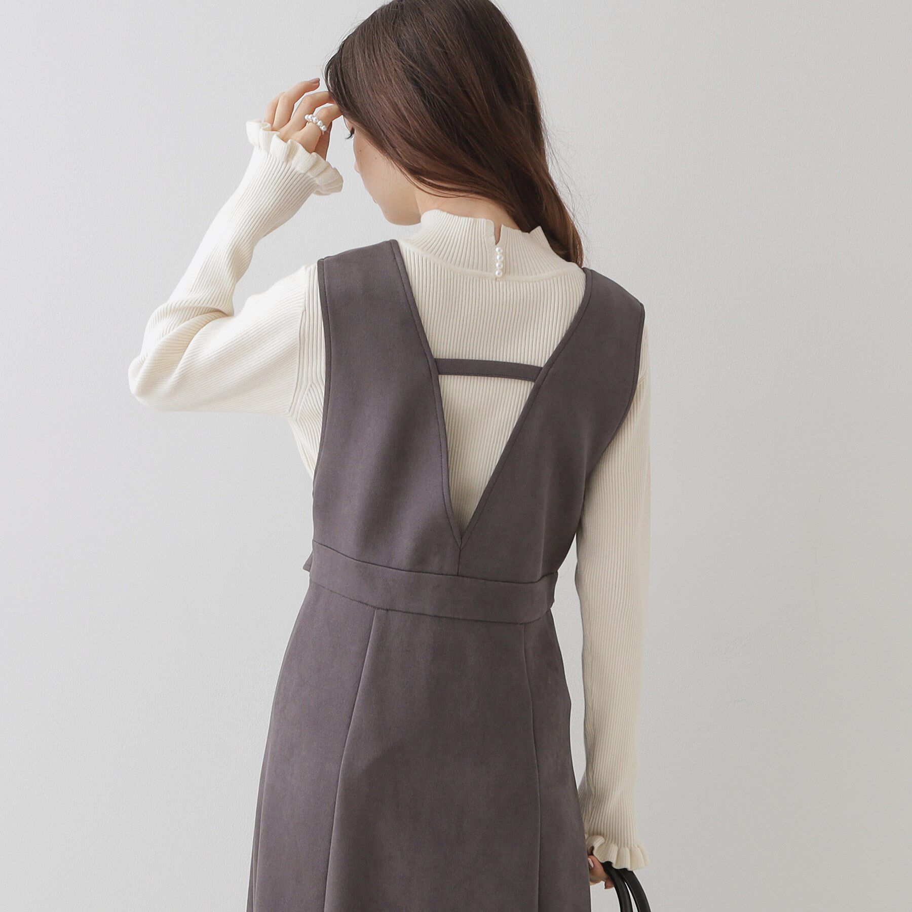 Couture broach「【プチプラ・フェミニンもカジュアルも】サステナブル　バックパール調プチフリルリブ」|ニット・セーター|