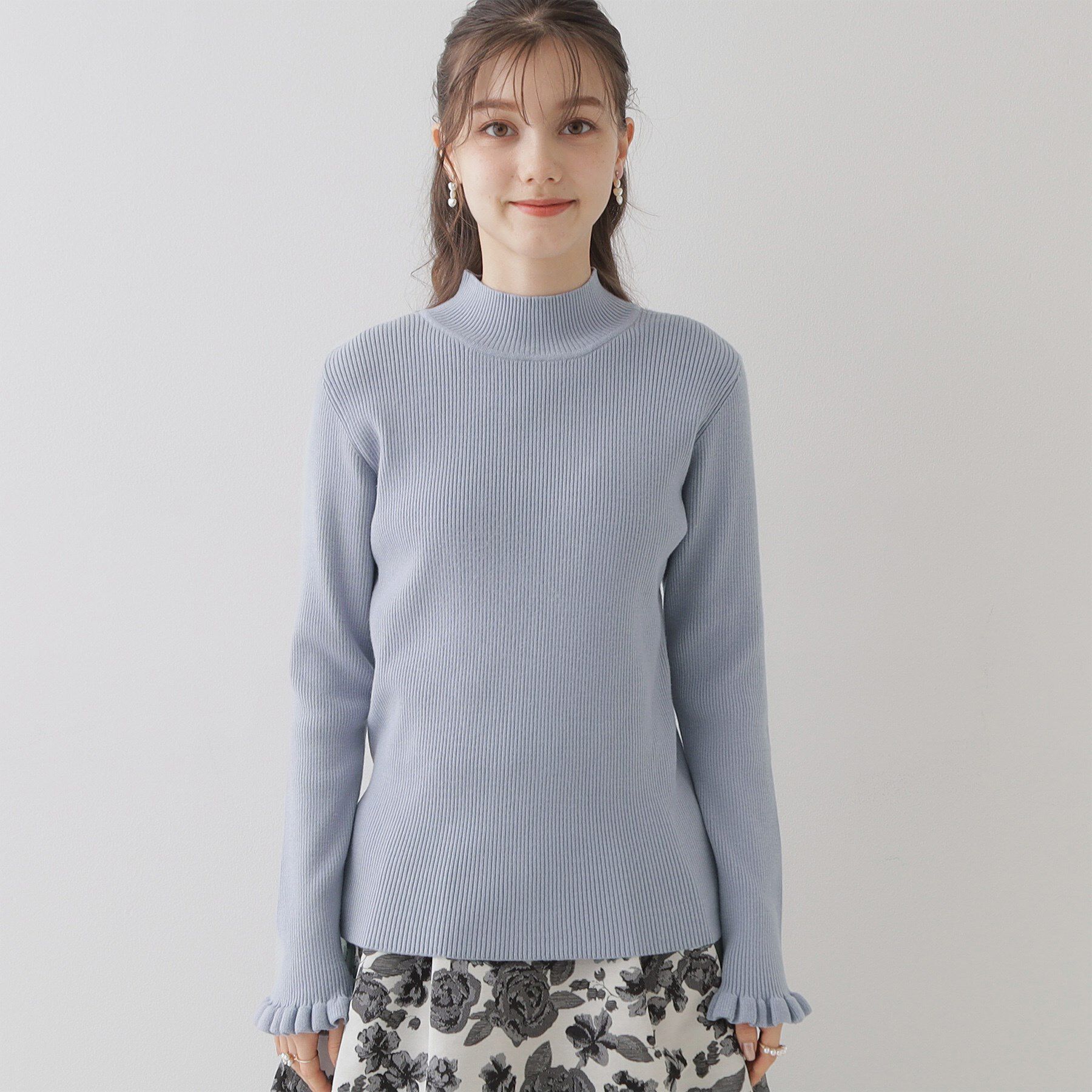 Couture broach「【プチプラ・フェミニンもカジュアルも】サステナブル　バックパール調プチフリルリブ」|ニット・セーター|