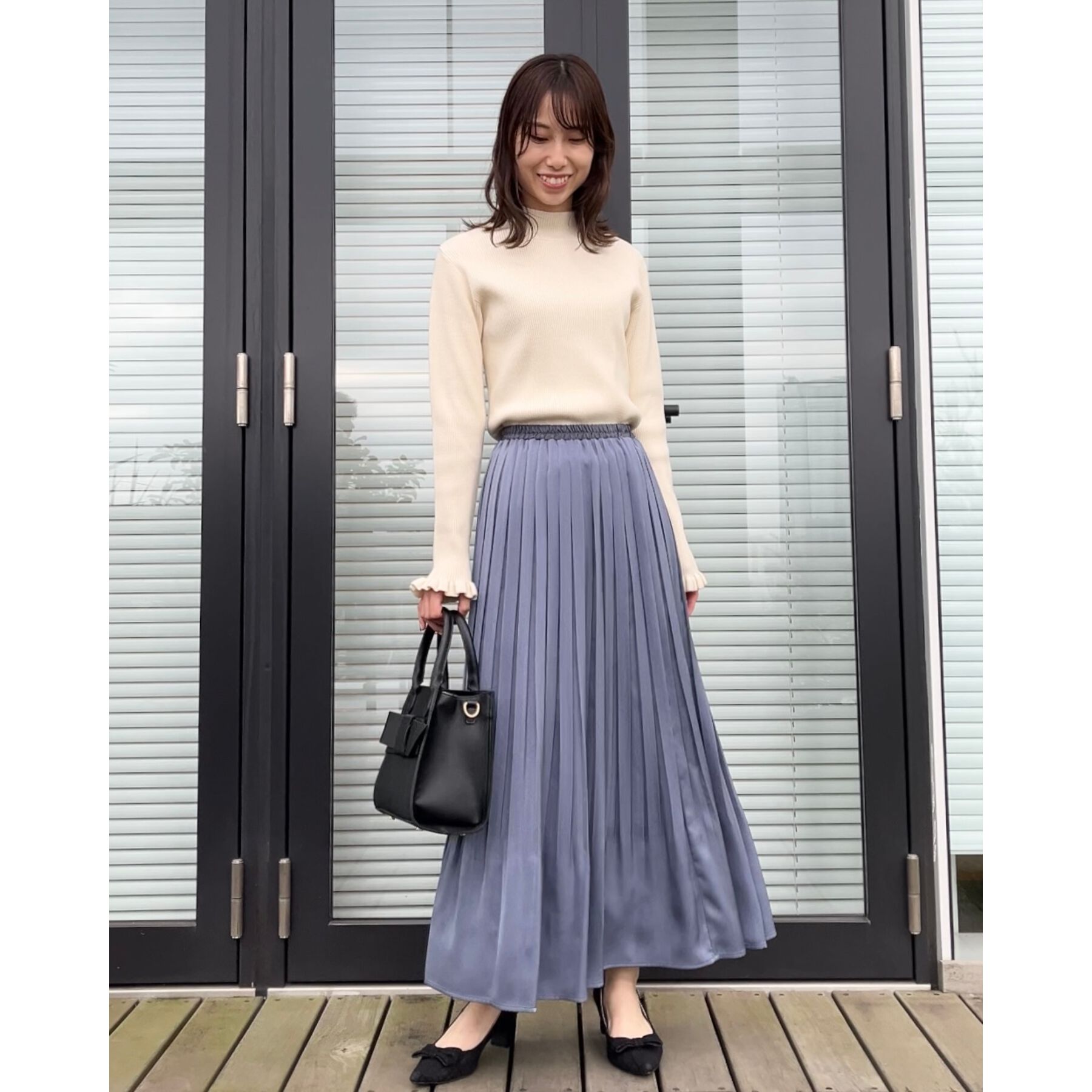 Couture broach「【プチプラ・フェミニンもカジュアルも】サステナブル　バックパール調プチフリルリブ」|ニット・セーター|