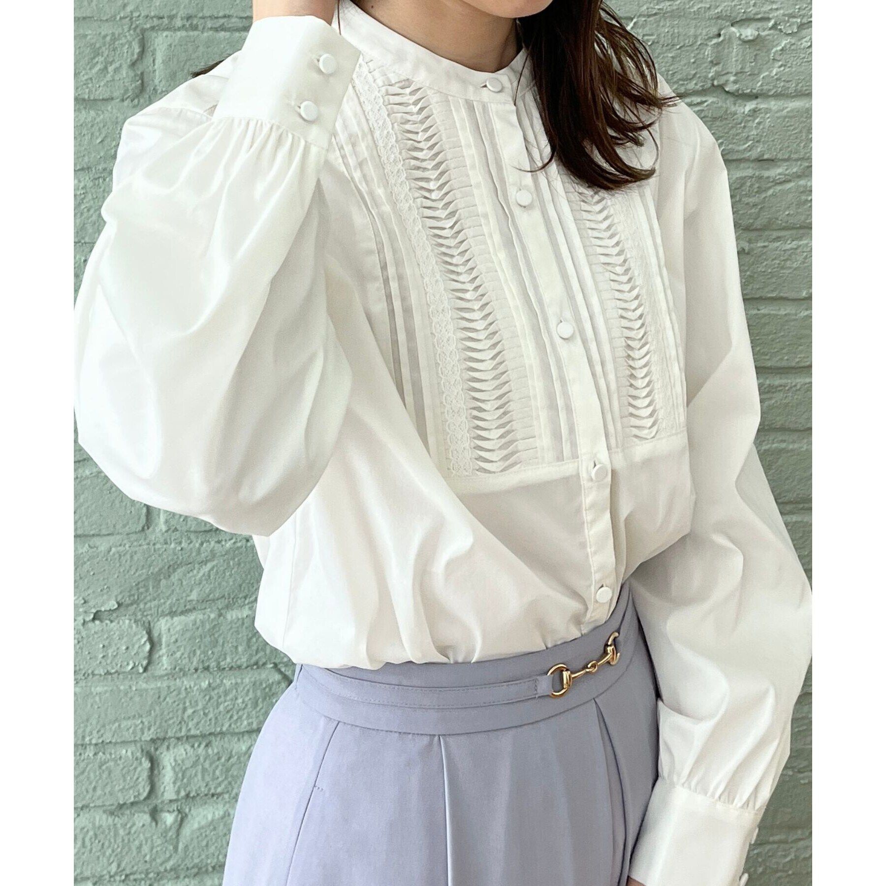 Couture broach「【きれいめ・通勤】ランダムタックレースシャツ」|シャツ・ブラウス|