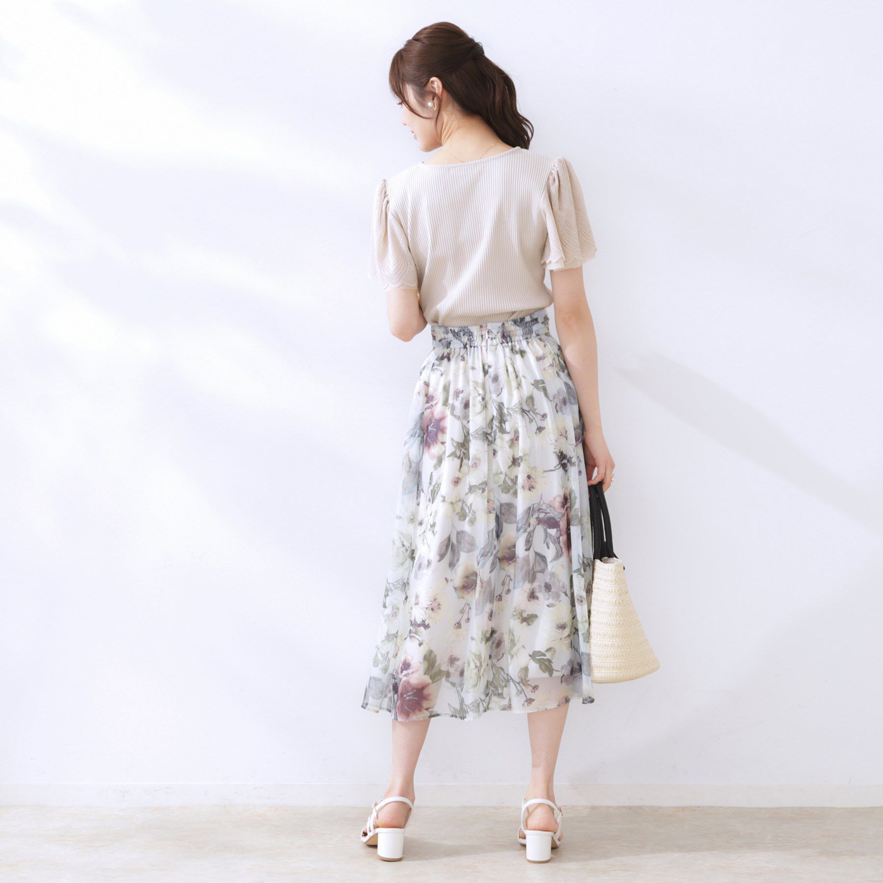 Couture broach「【二の腕カバー・通勤】レース袖テレコトップス」|Tシャツ・カットソー|