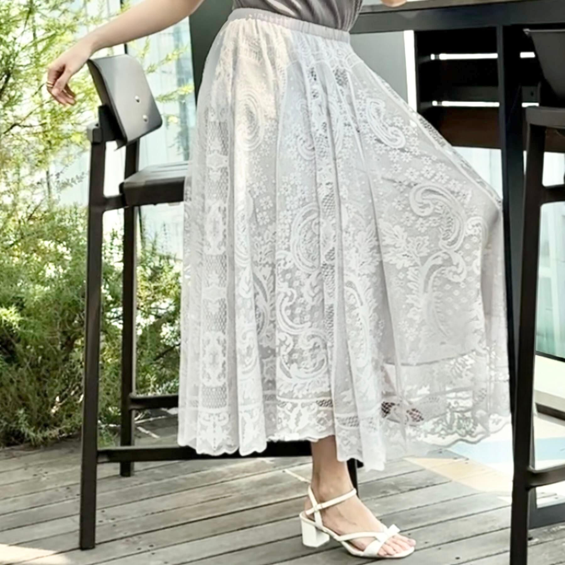 Couture broach「【上品・通勤】サークルレーススカート」|スカート|