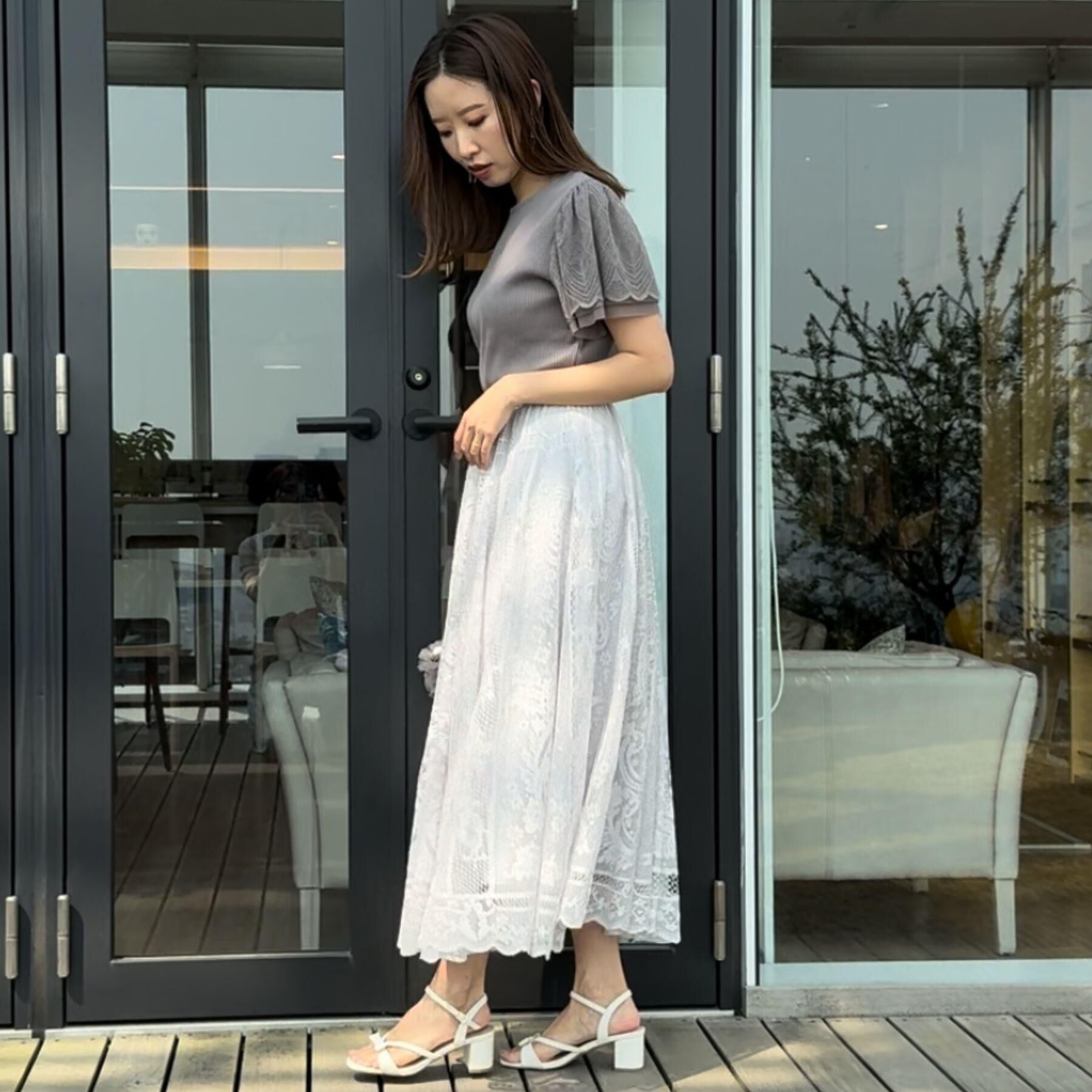 Couture broach「【上品・通勤】サークルレーススカート」|スカート|