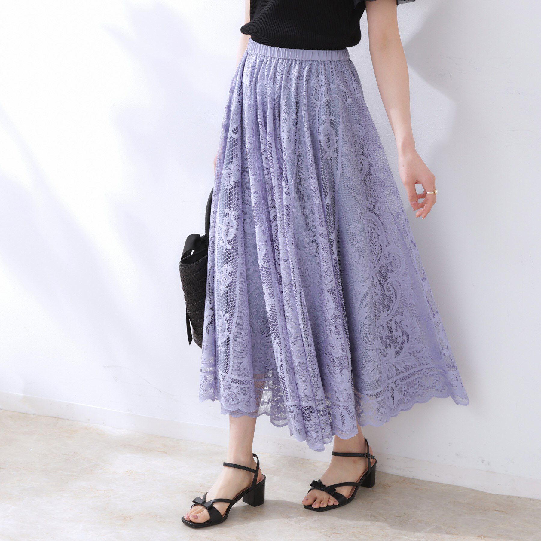 Couture broach「【上品・通勤】サークルレーススカート」|スカート|ブルー(091)