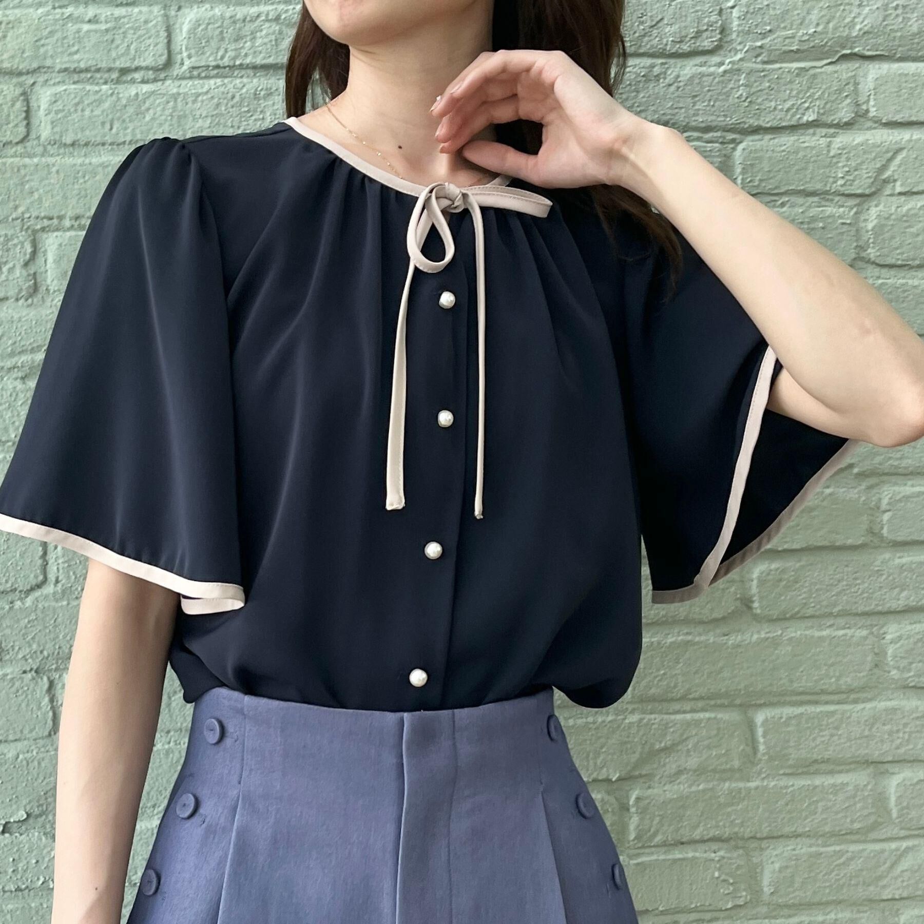 Couture broach「【きれいめ・二の腕カバー・通勤】配色フレア2WAYブラウス」|シャツ・ブラウス|