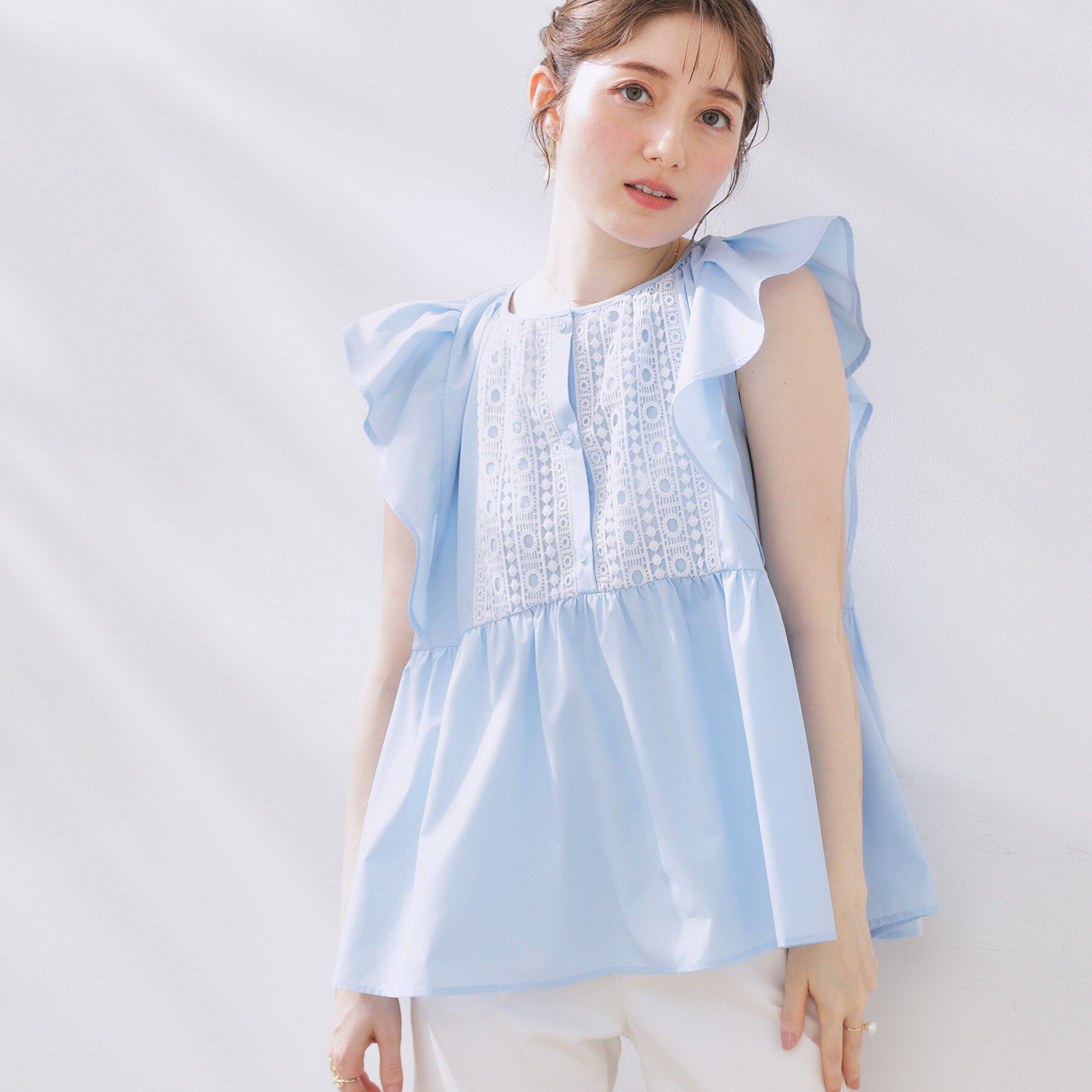 Couture broach「フロントレースTCブロードチュニック」|チュニック|サックスブルー(09