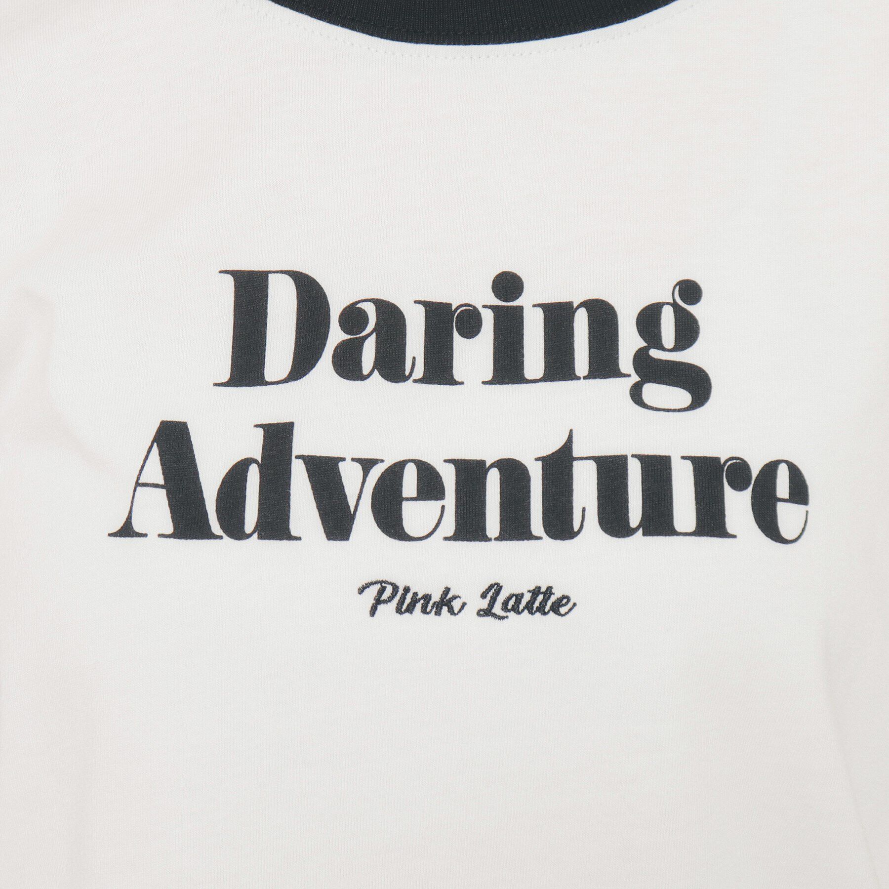 PINK-latte「【130cmあり】フロントロゴ袖リボンリンガーTシャツ」|Tシャツ・カットソー|