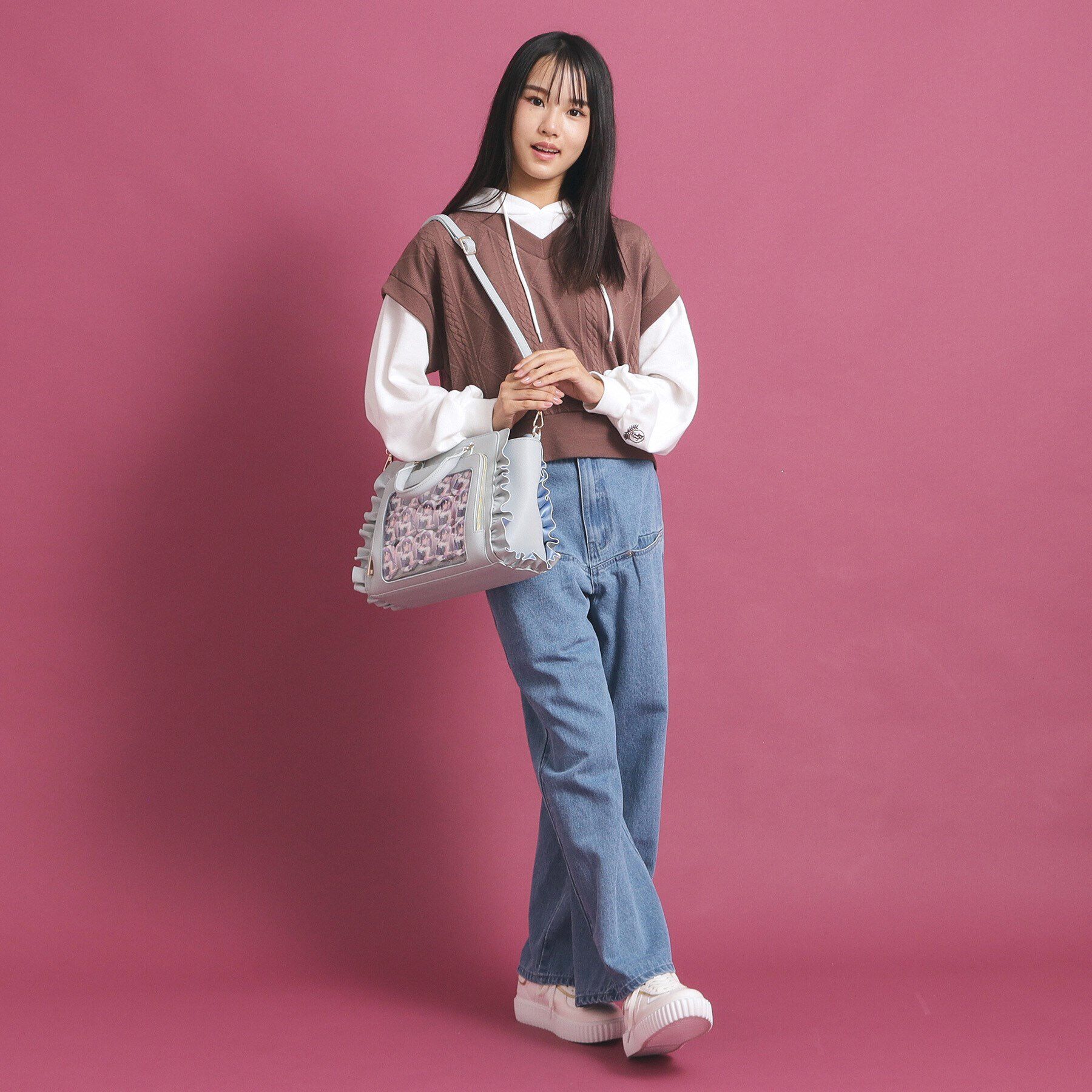 PINK-latte「【推し活】2WAYフリルバッグ」|トートバッグ|ブルー(091)