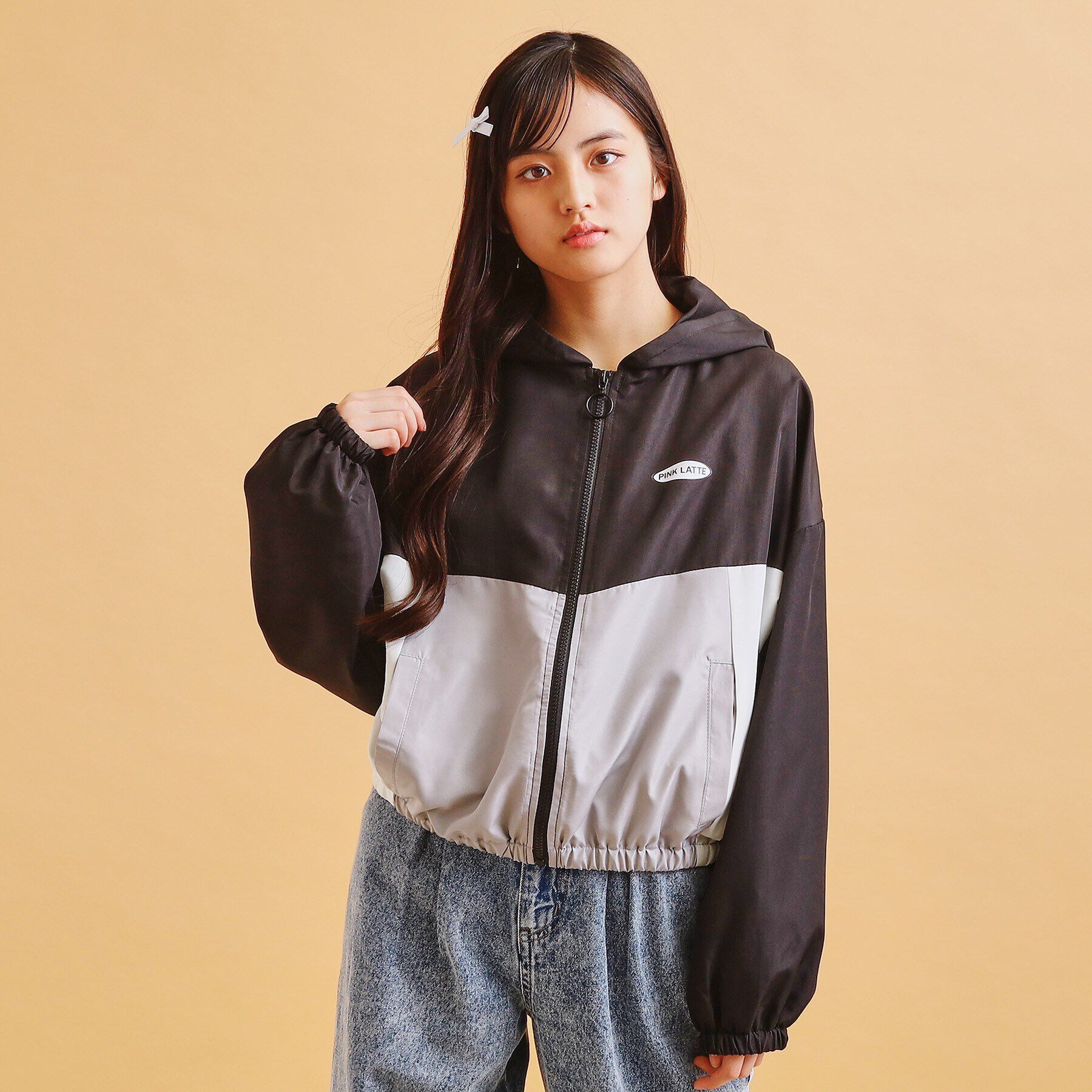 PINK-latte「配色切替ブルゾン」|ブルゾン・スタジャン|ブラック(019)