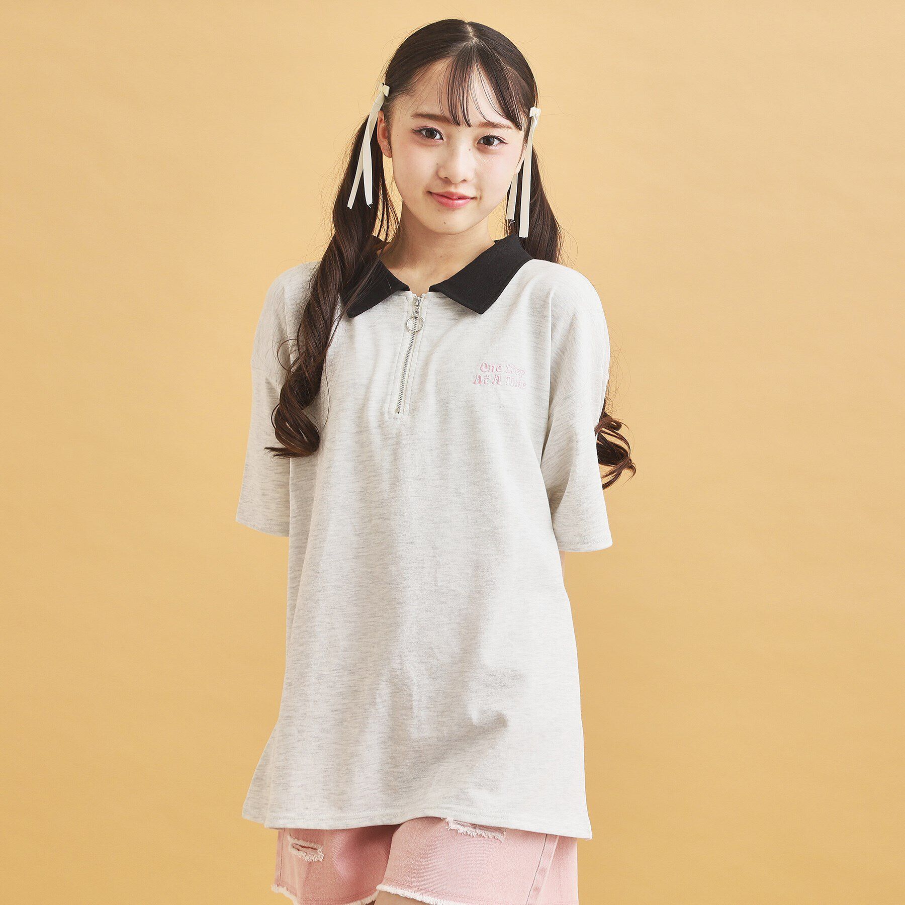 PINK-latte「ハーフジップ衿付きTシャツ」|Tシャツ・カットソー|