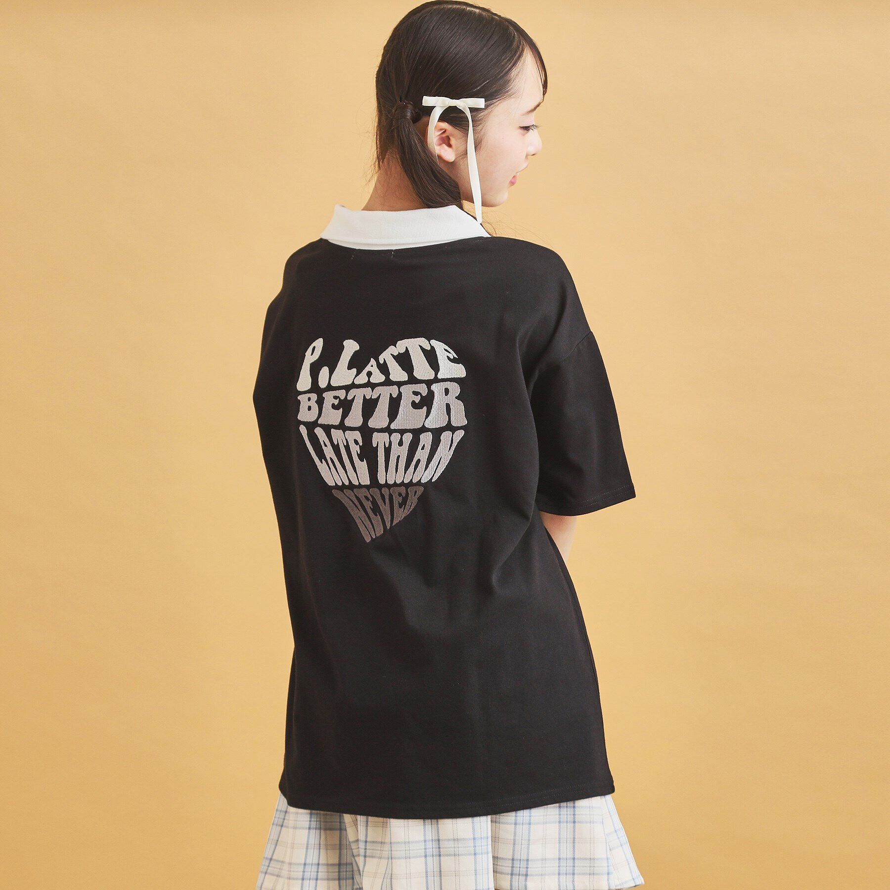 PINK-latte「ハーフジップ衿付きTシャツ」|Tシャツ・カットソー|ブラック(019)