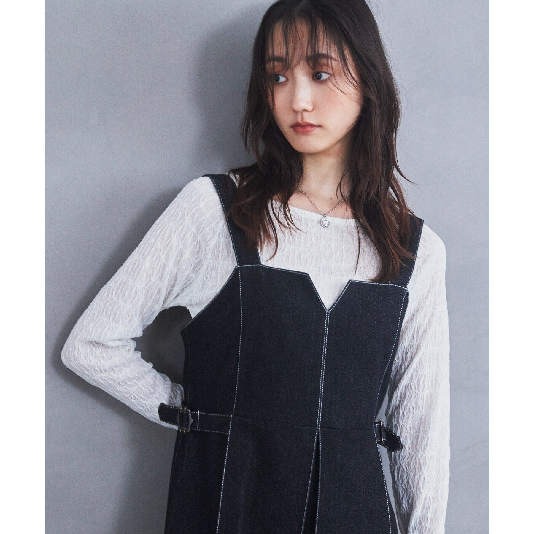 THE SHOP TK「デニムステッチジャンスカ/親子リンク」|ワンピース|