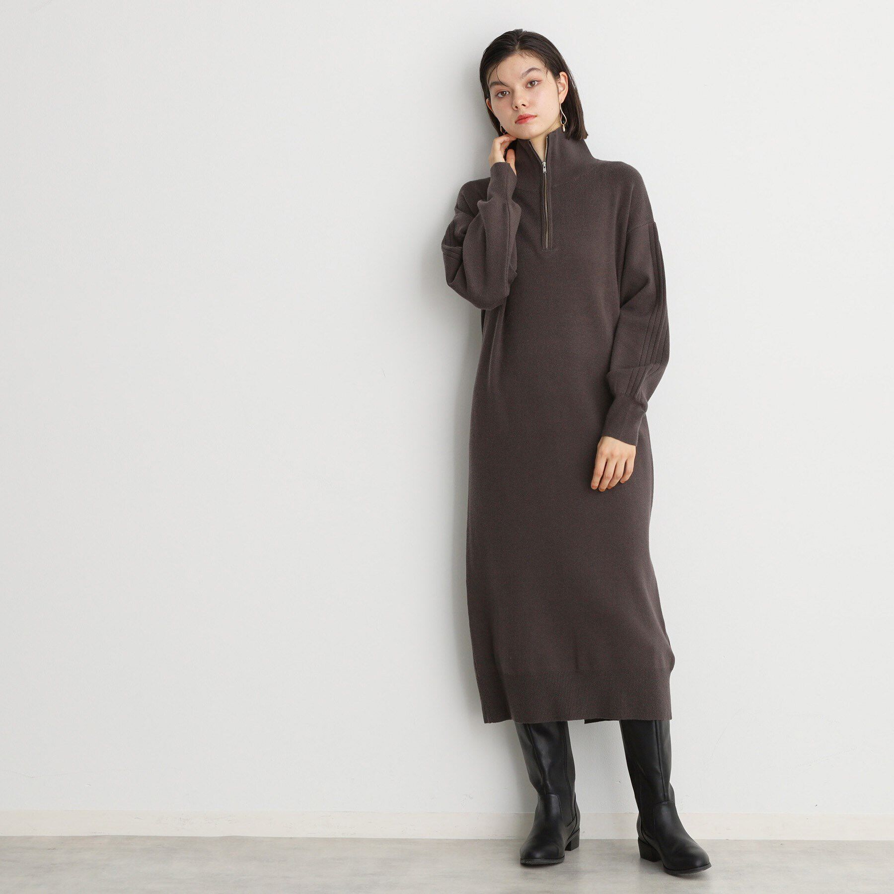 THE SHOP TK「【毛玉になりにくい/静電気防止】ハーフジップワンピース/洗える」|ワンピース|スミクロ(018)