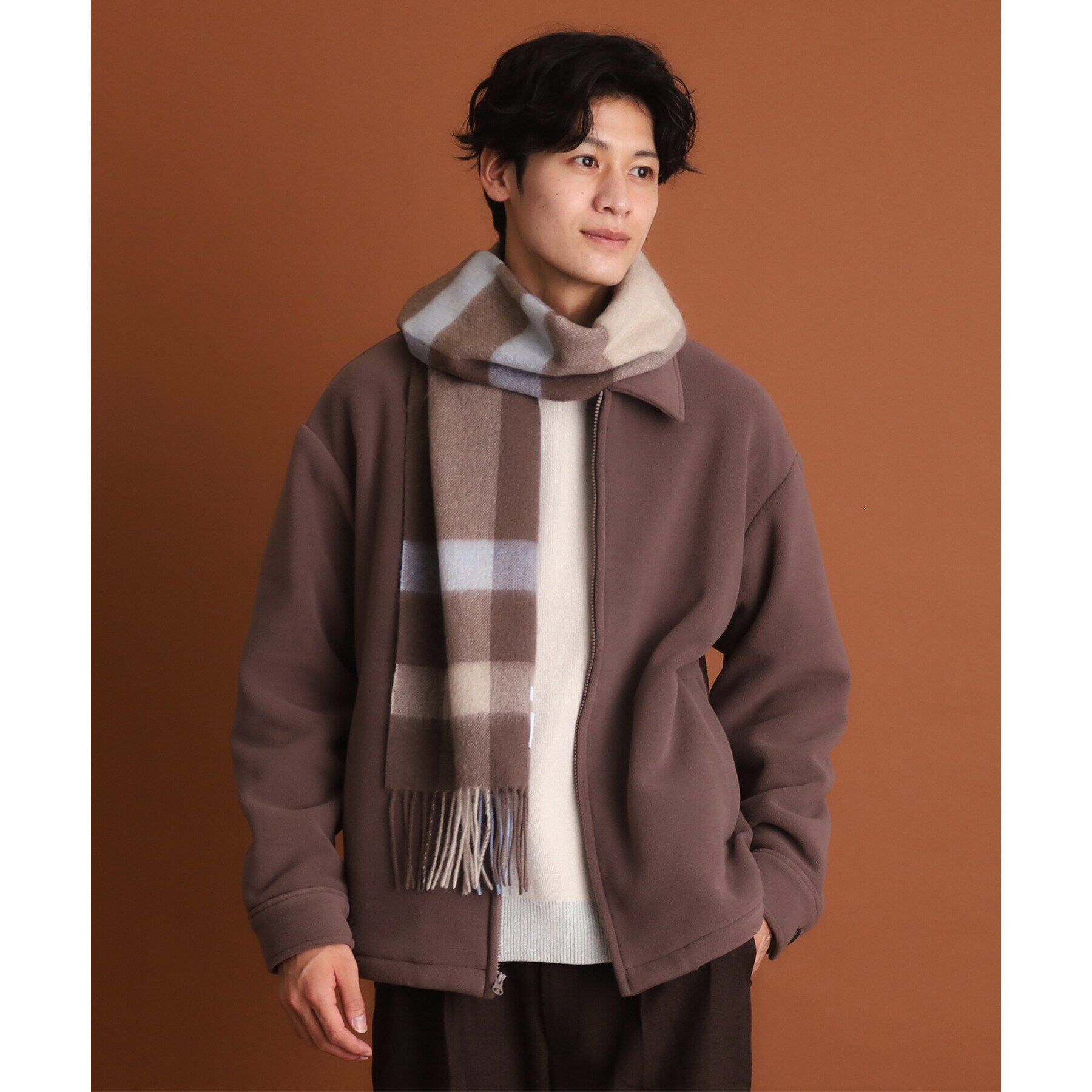 THE SHOP TK「ウールブロックチェックシングルマフラー ユニセックス」|ストール|