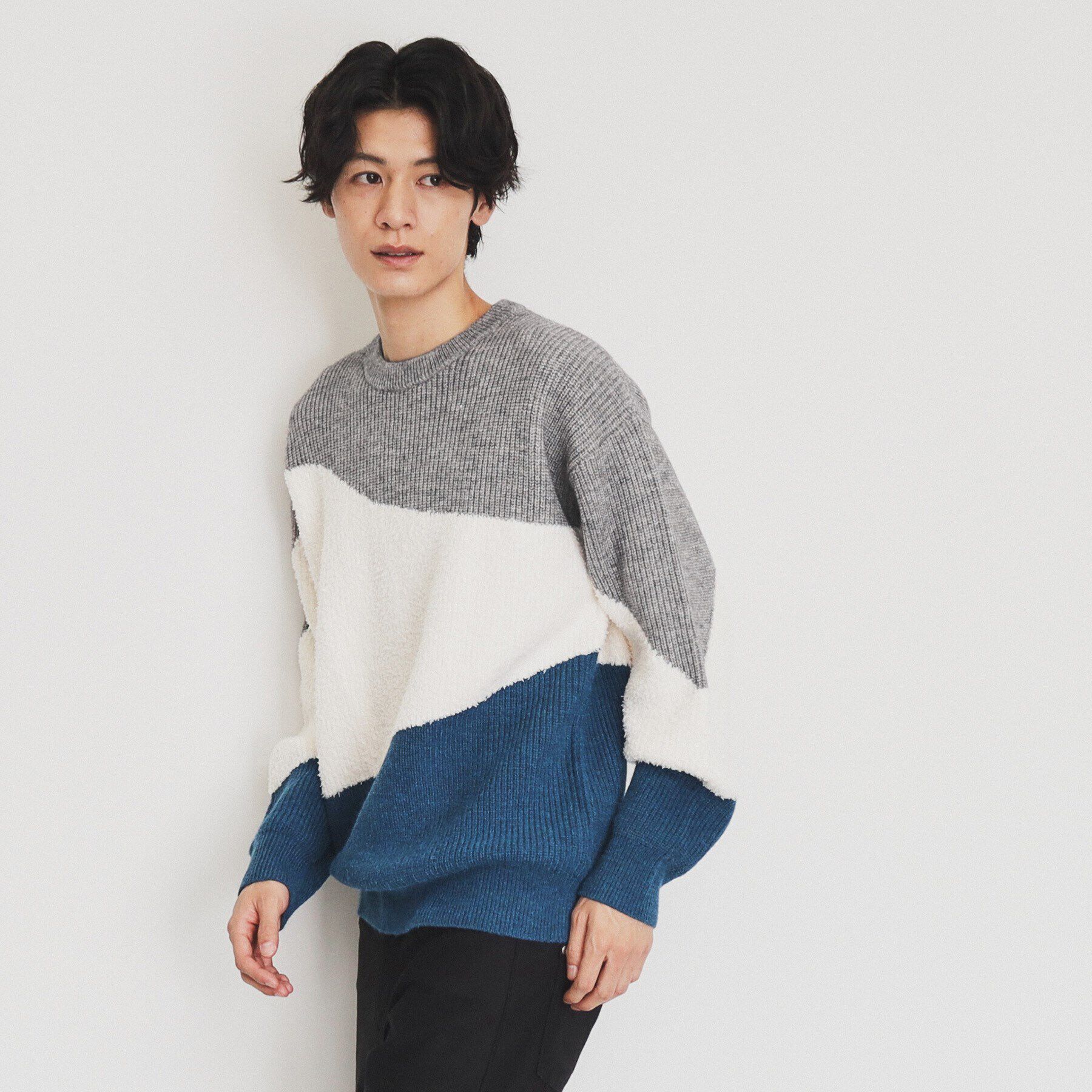 THE SHOP TK「フェザー切替ウェーブプルオーバー」|ニット・セーター|