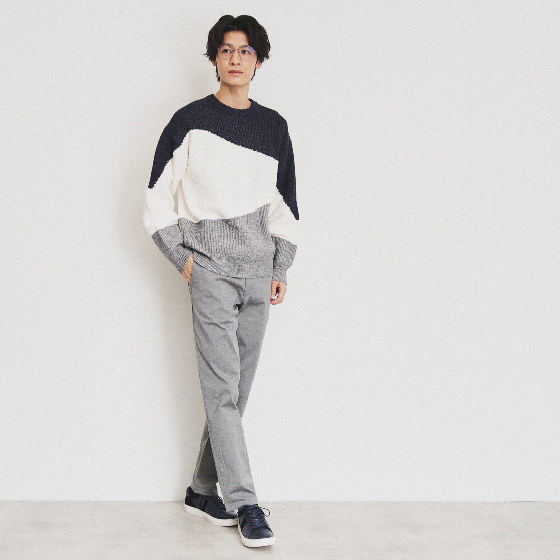 THE SHOP TK「フェザー切替ウェーブプルオーバー」|ニット・セーター|