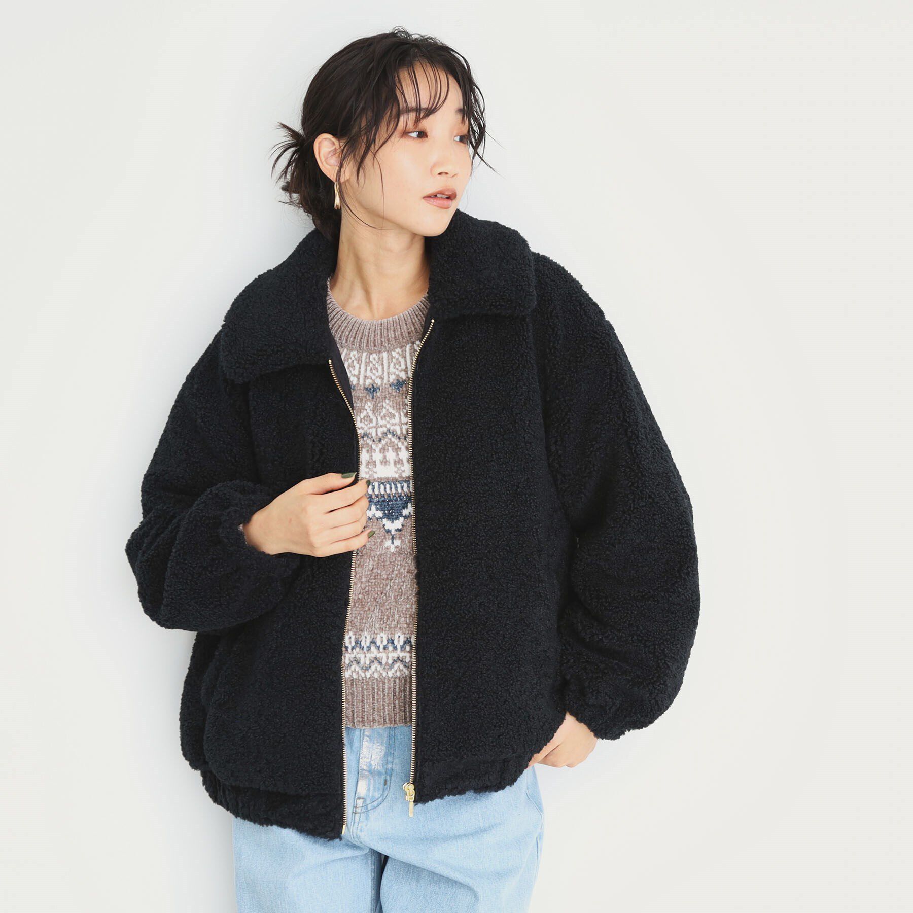 THE SHOP TK「【もこもこあたたか】マシュマロボアジップブルゾン」|ブルゾン・スタジャン|ｼｱｰﾌﾞﾗｯｸ(019)