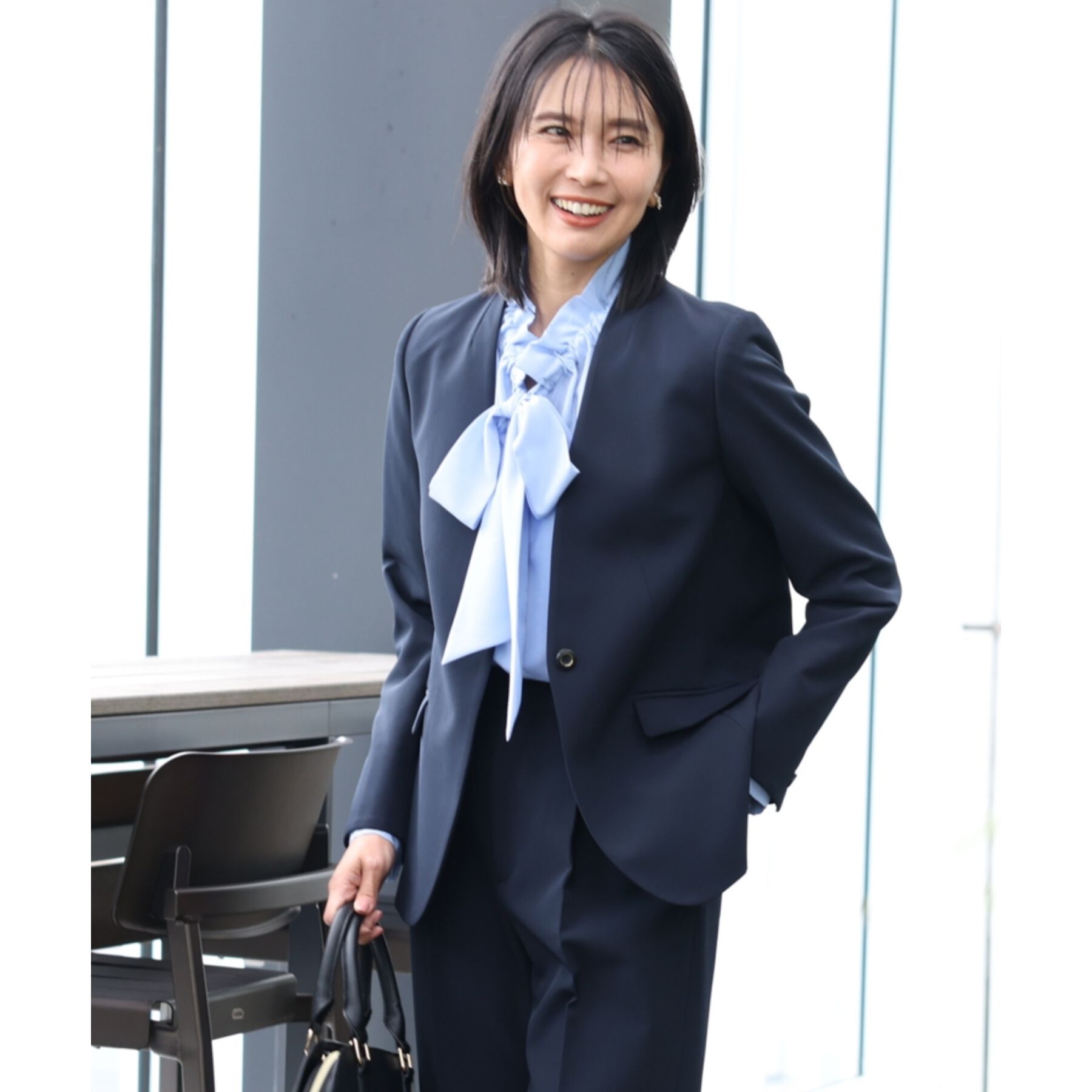 THE SHOP TK「【汚れ防止／シワになりにくい／セレモニー／通勤】ダブルクロスノーカラージャケット／洗える／サスティナ」|ノーカラージャケット|