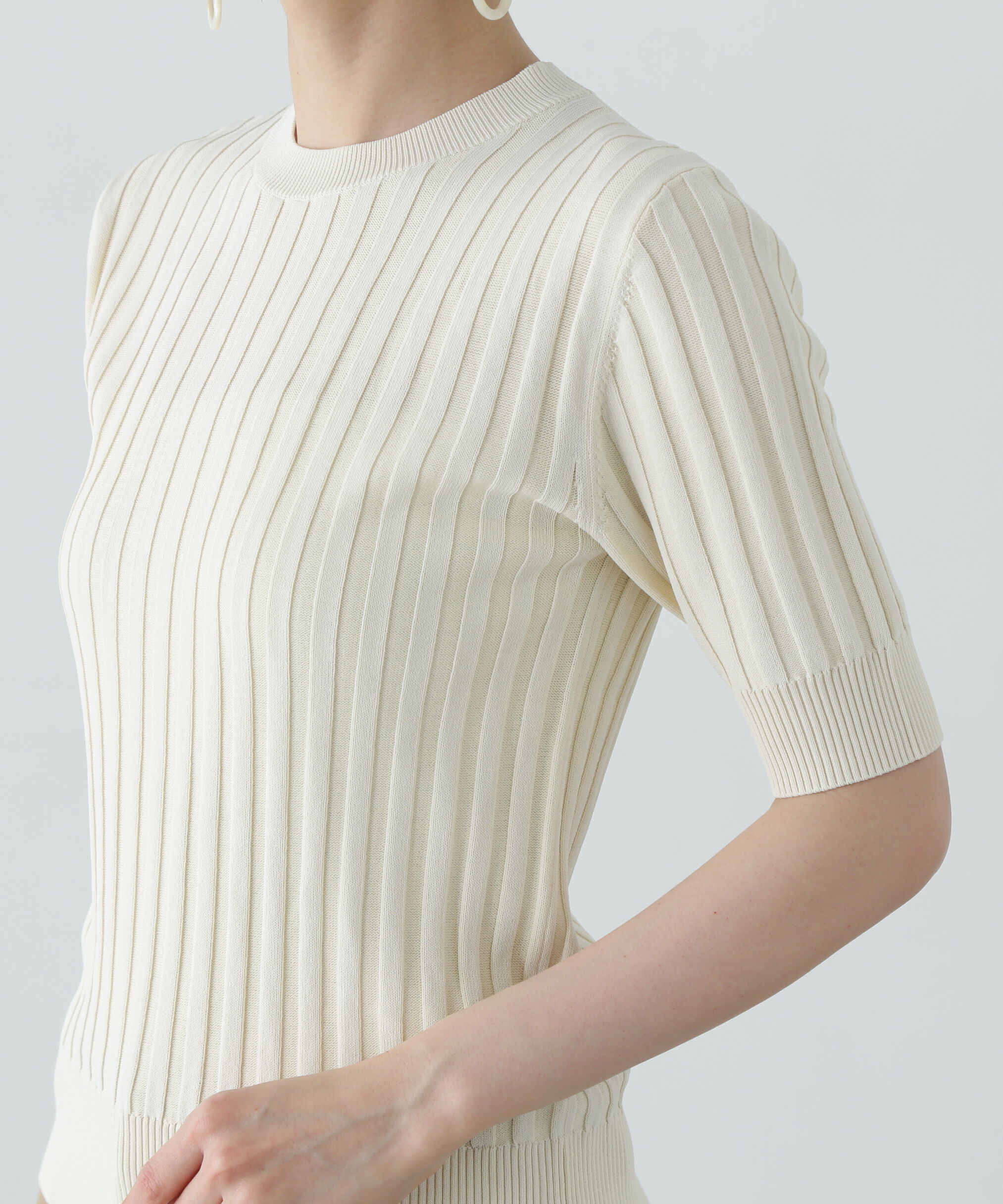  「半袖微配色リブニット」|ニット・セーター|