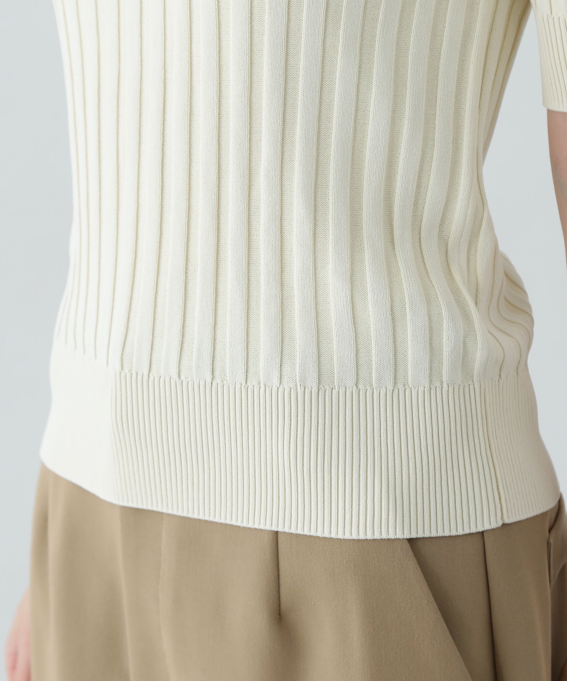  「半袖微配色リブニット」|ニット・セーター|