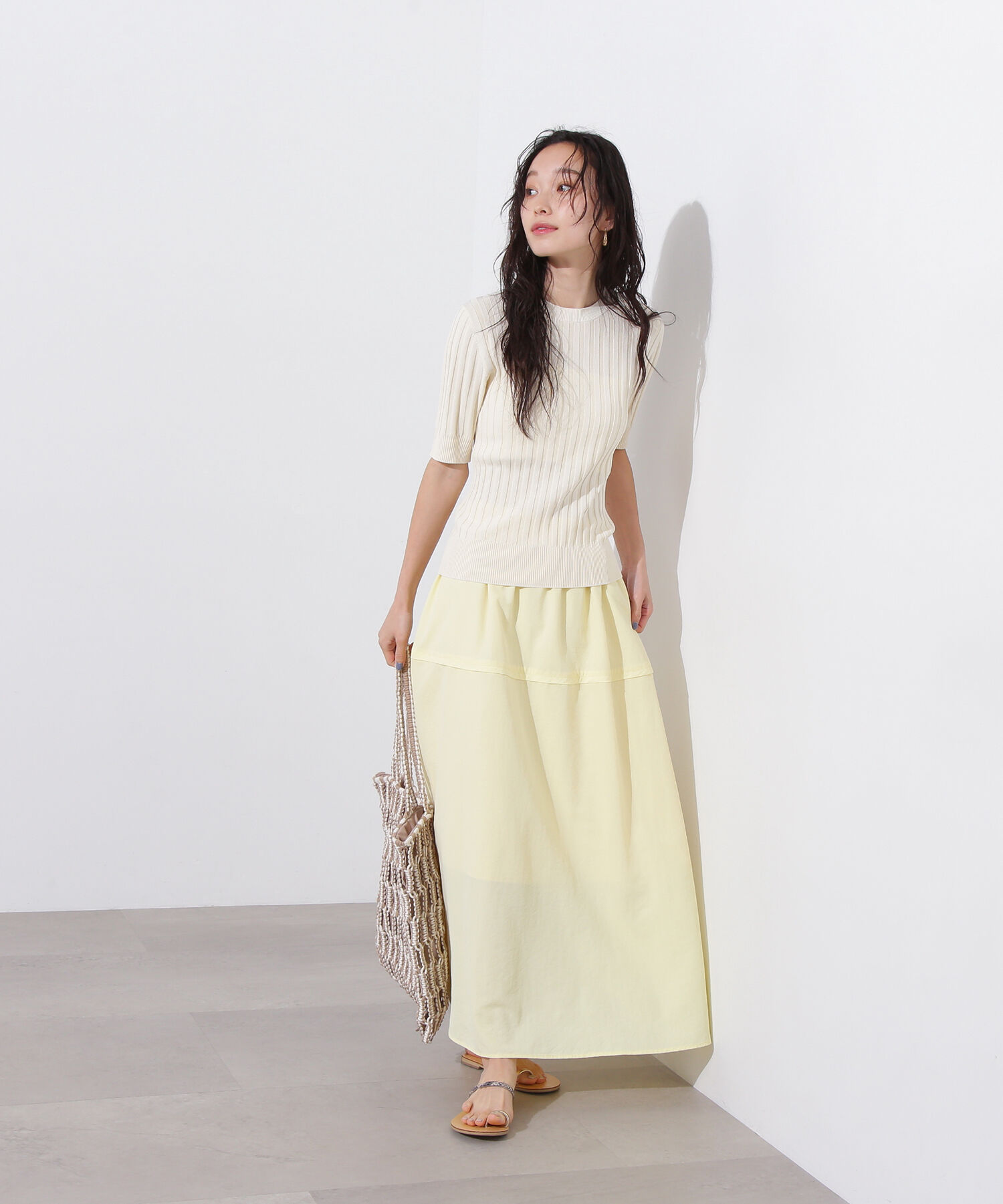  「半袖微配色リブニット」|ニット・セーター|