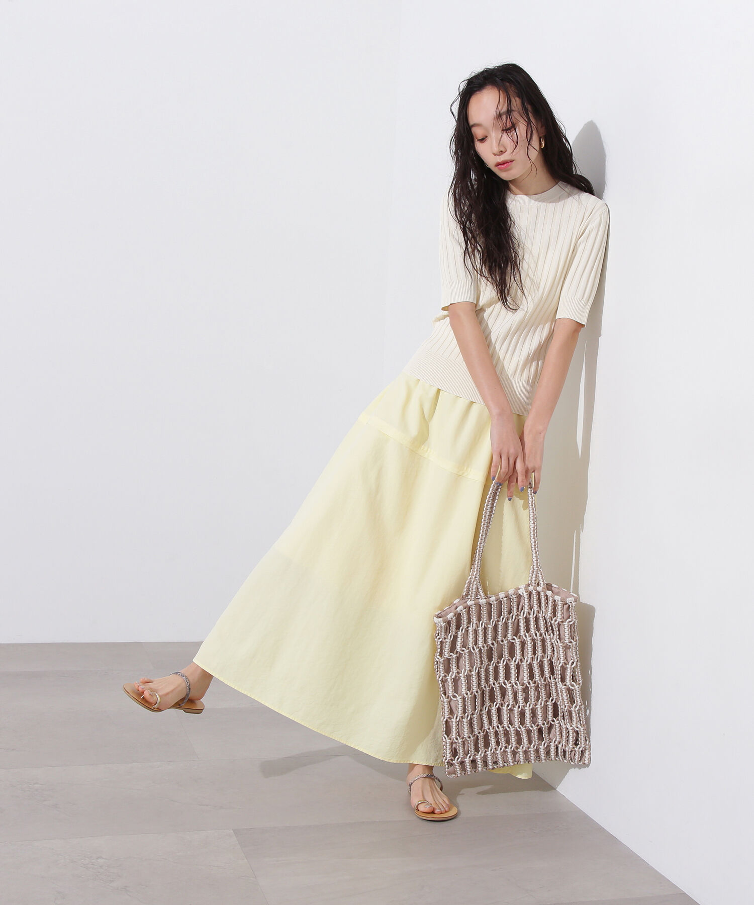  「半袖微配色リブニット」|ニット・セーター|