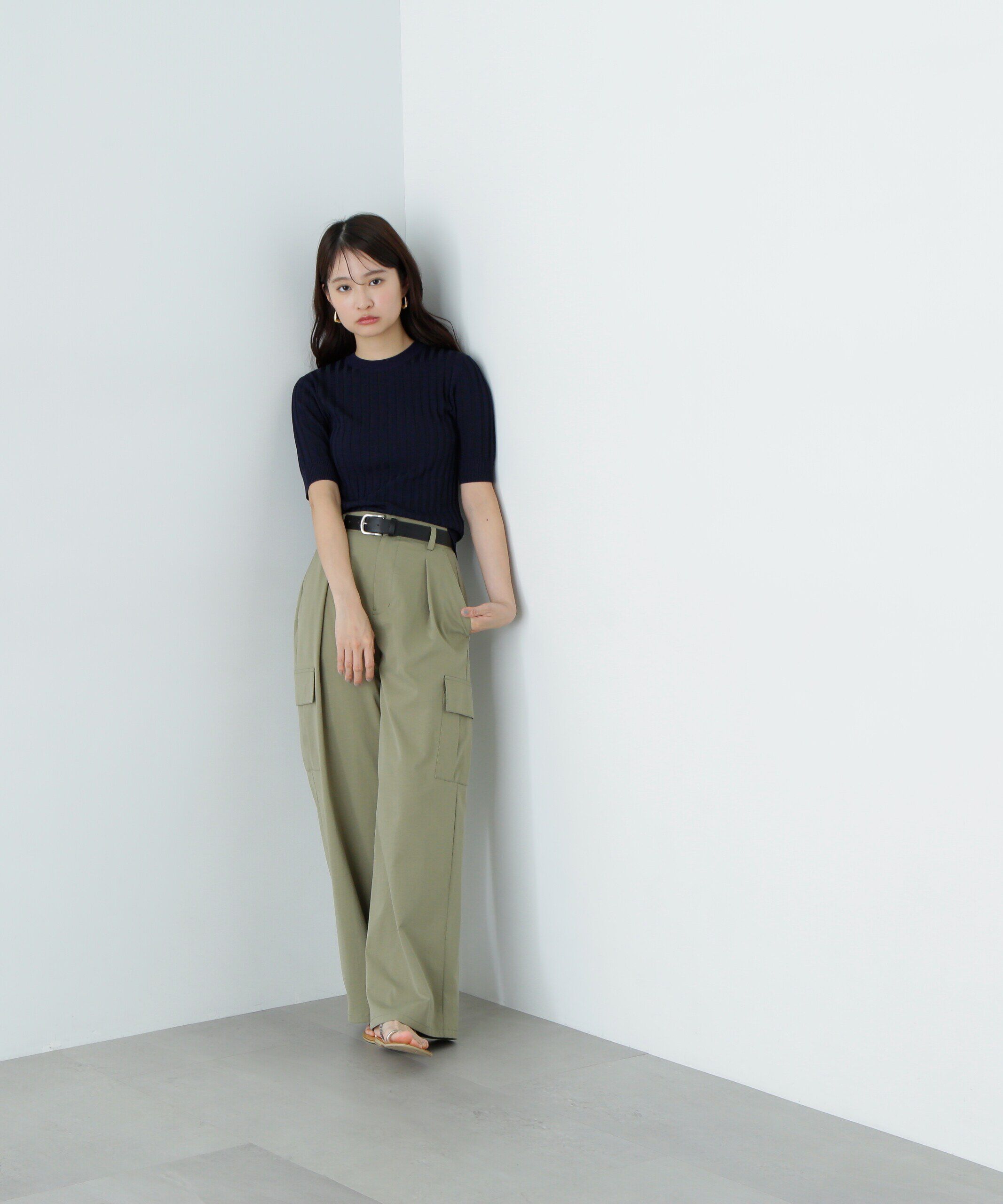  「半袖微配色リブニット」|ニット・セーター|